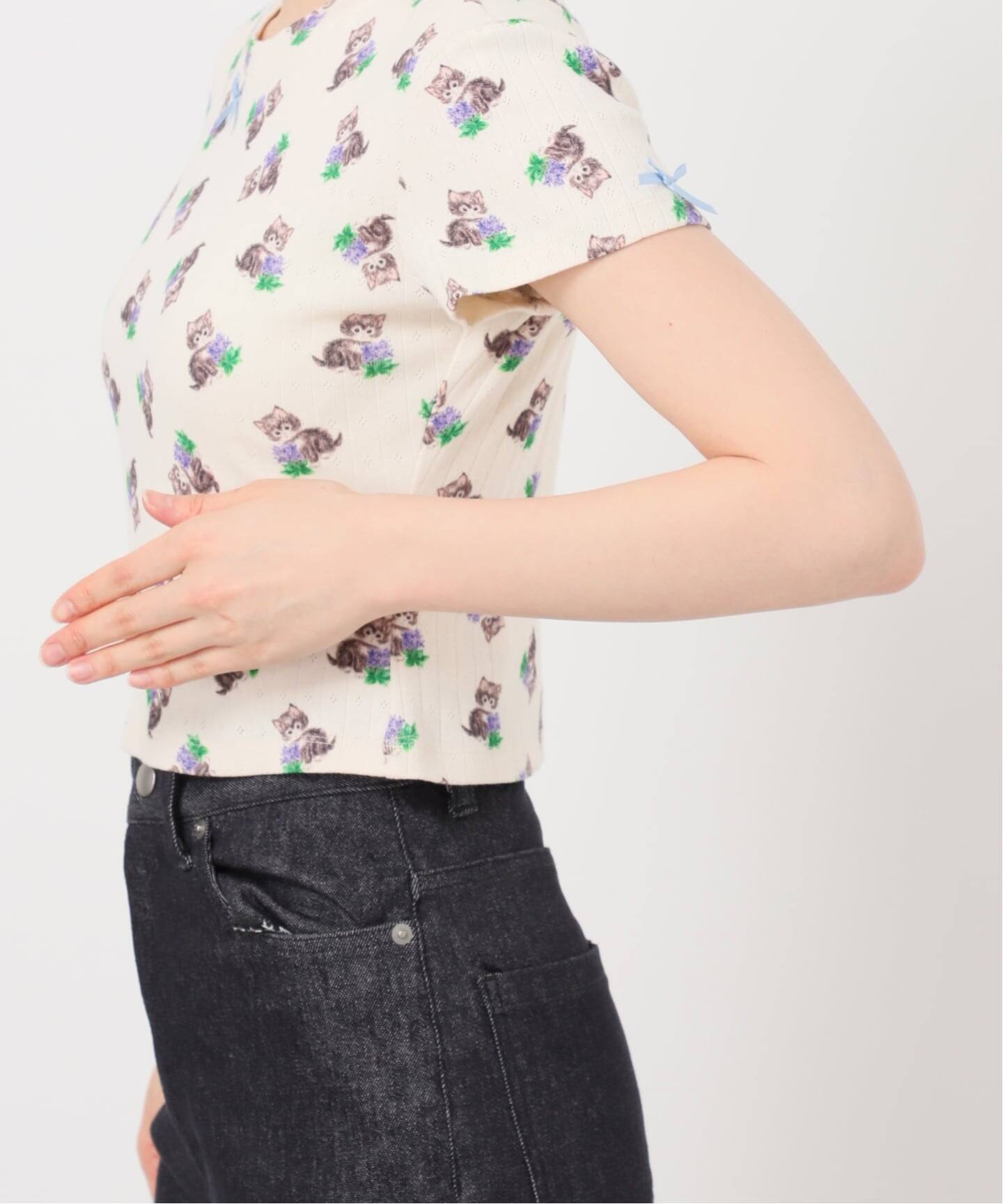 YUHAN WANG/ユハン・ワン】purr kitty print top（Tシャツ／カットソー