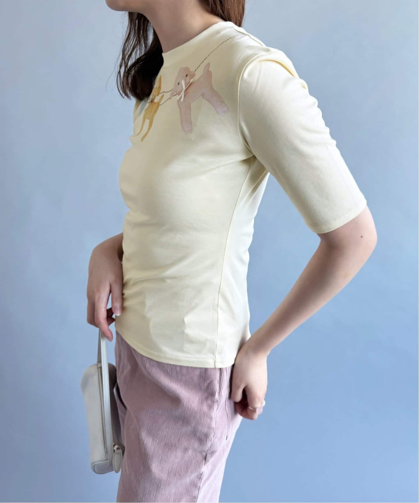 YUHAN WANG/ユハン・ワン】lambie bow necklace print top（Tシャツ