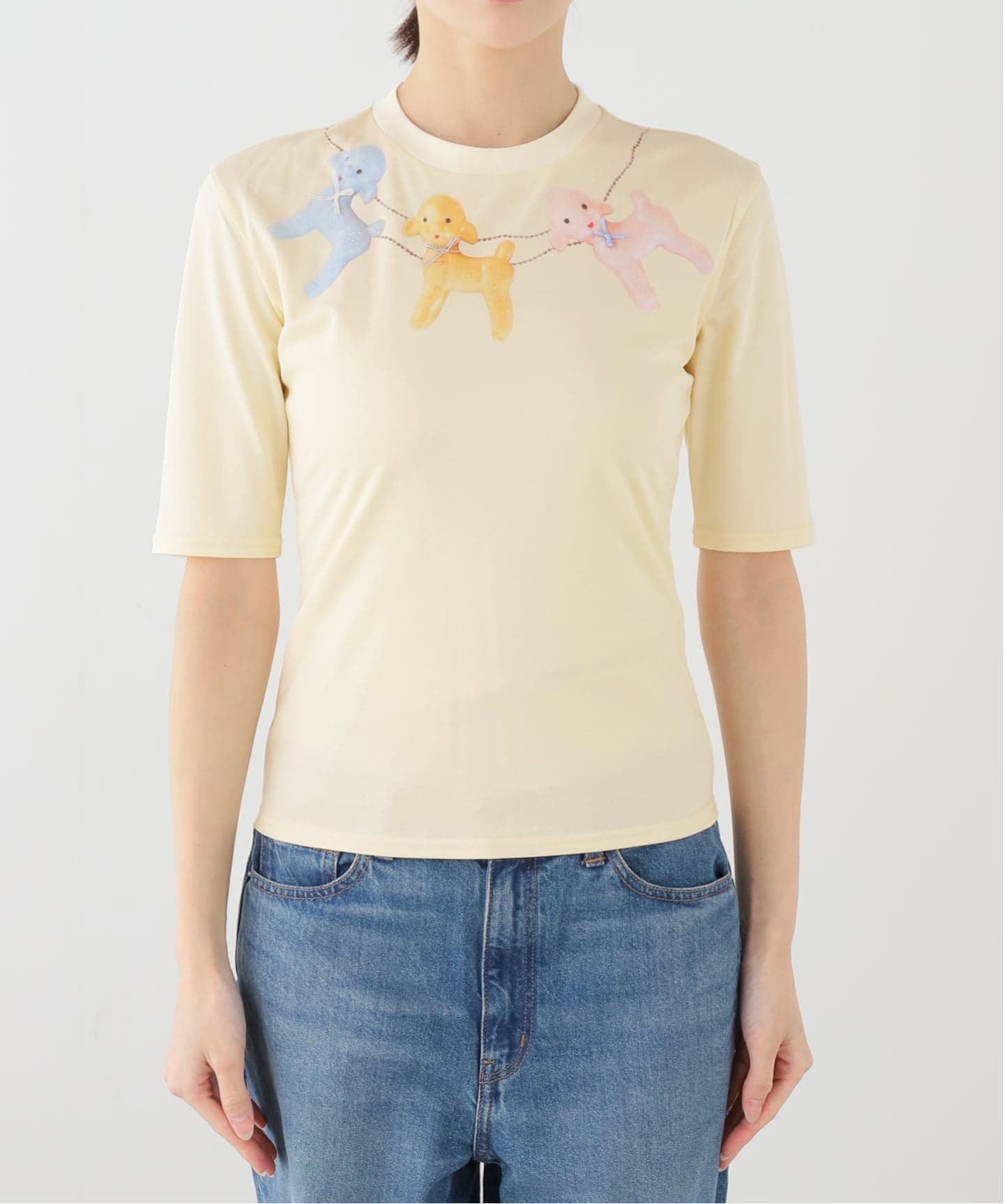YUHAN WANG/ユハン・ワン】lambie bow necklace print top（Tシャツ