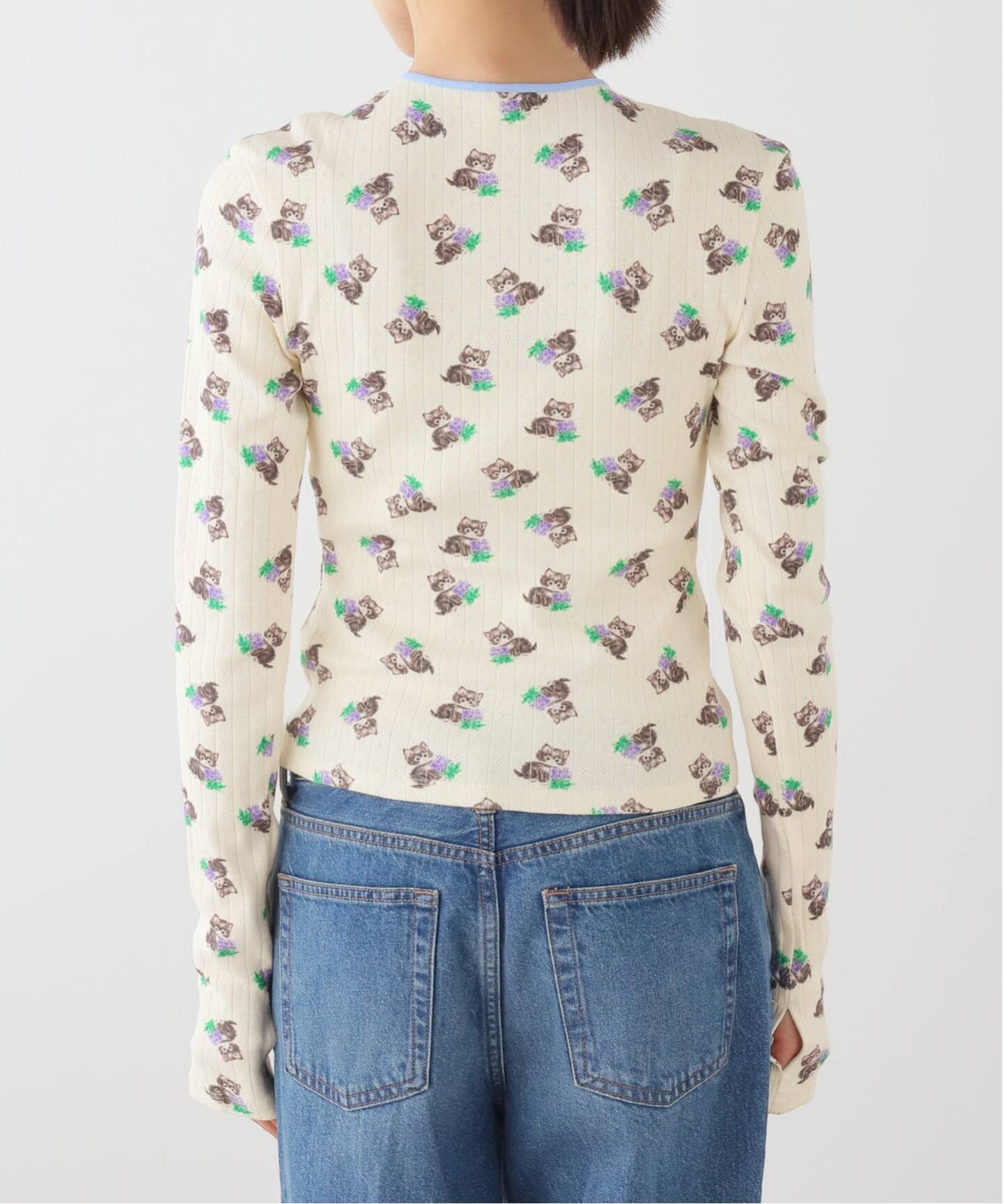 【YUHAN WANG/ユハン・ワン】purr kitty print top YUHAN WANG/ユハン・ワン】kitty print cardigan（Tシャツ／カットソー