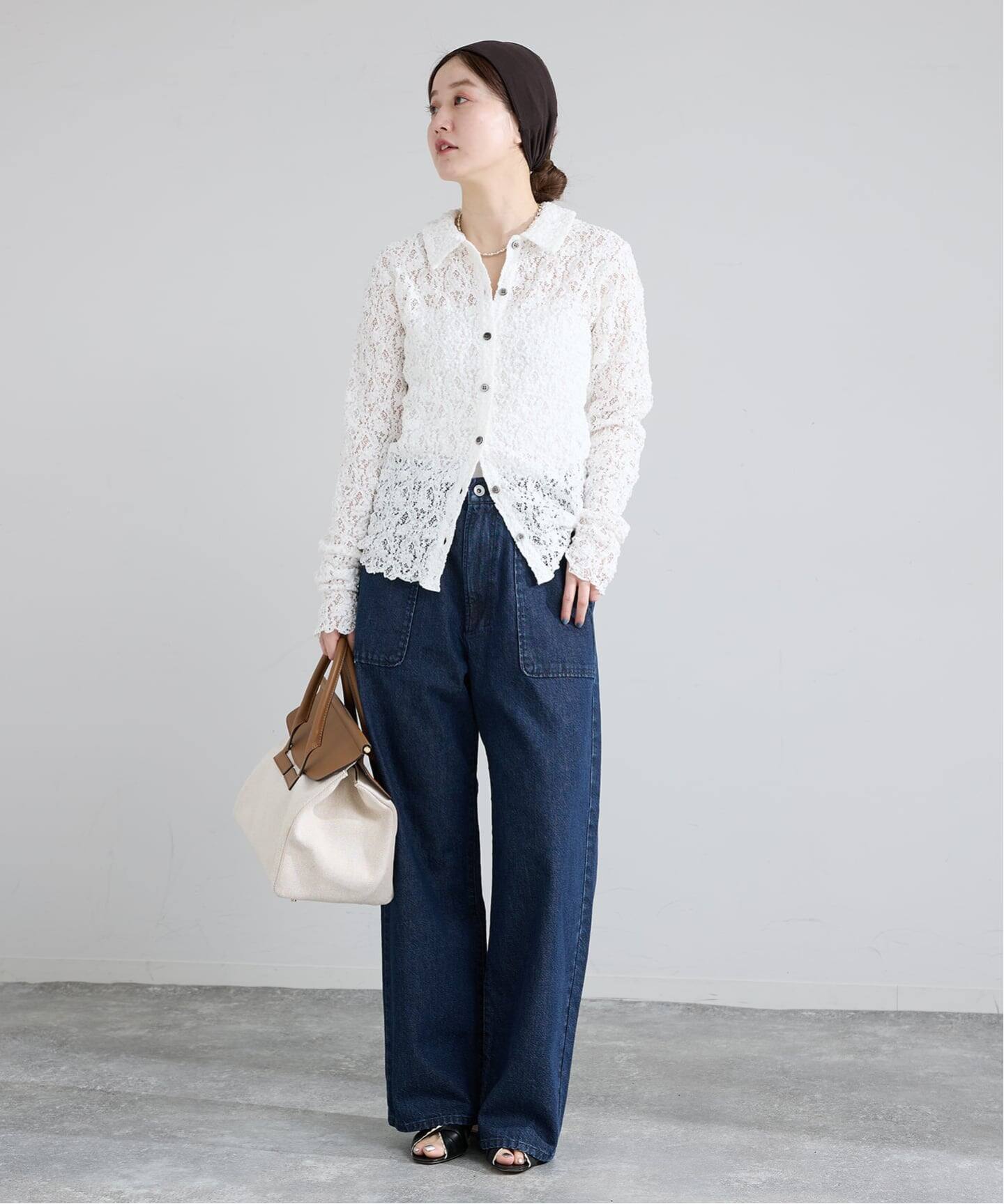 Flowerストレッチレース ポロシャツ IENA（イエナ） tシャツ 「追加」Flowerストレッチレース ポロシャツ