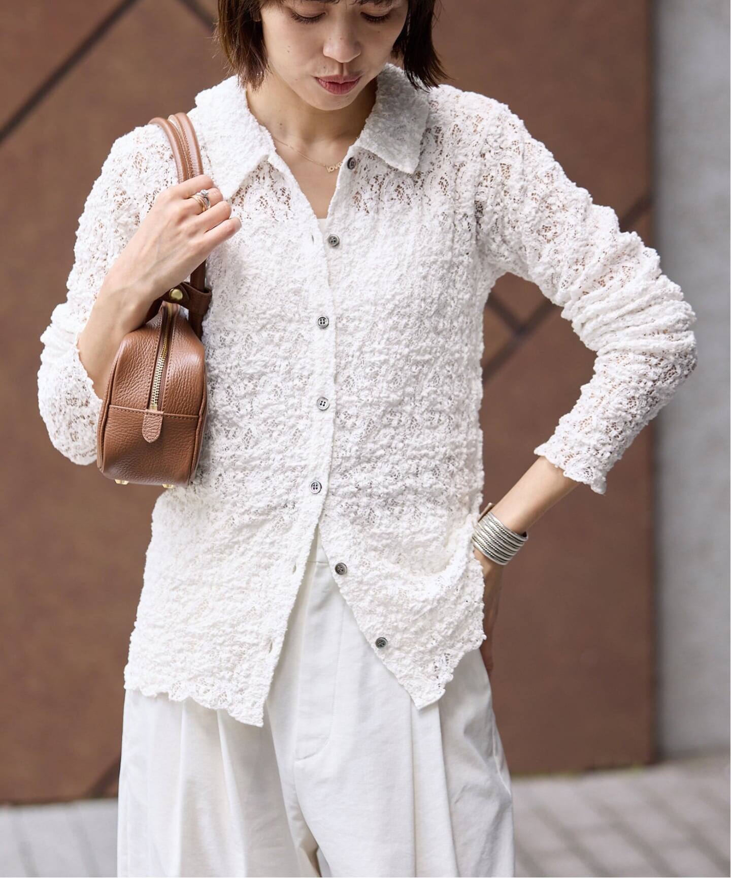 新品未使用 IENA Flower ストレッチレースポロシャツ 追加》Flowerストレッチレース ポロシャツ（Tシャツ／カットソー