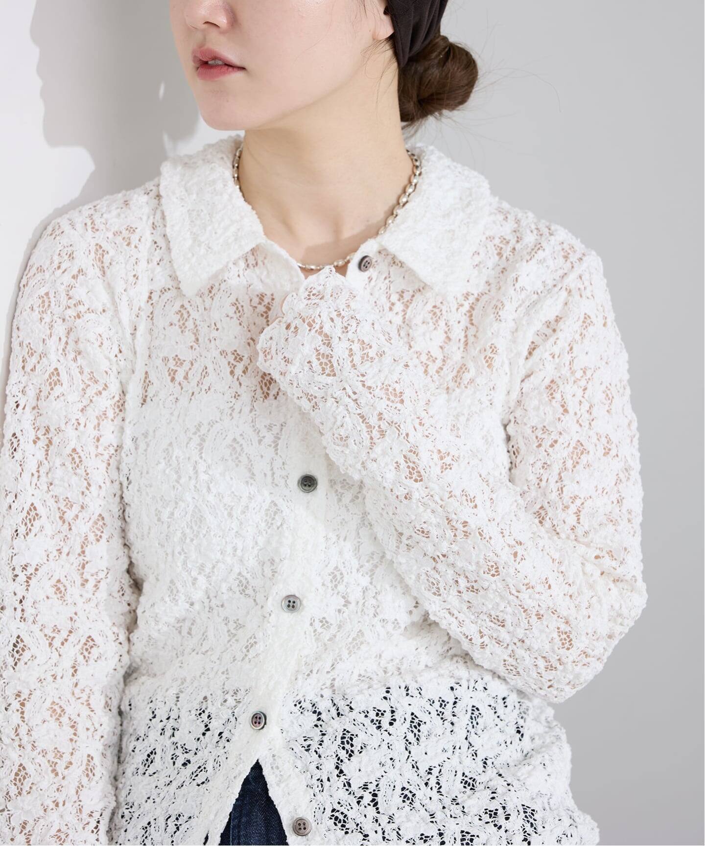 追加》Flowerストレッチレース ポロシャツ（Tシャツ／カットソー