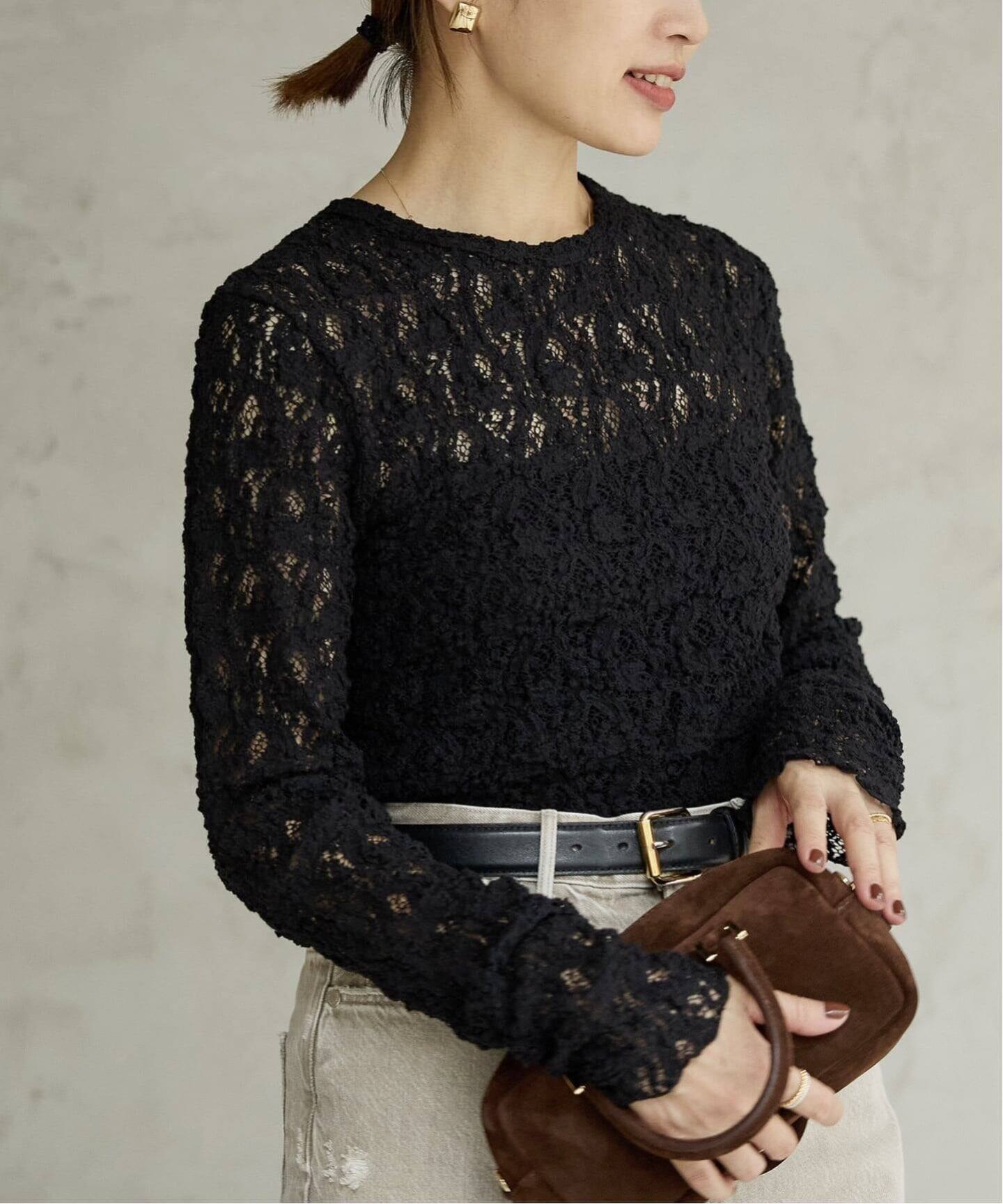 追加3予約》Flowerストレッチレースプルオーバー（Tシャツ／カットソー