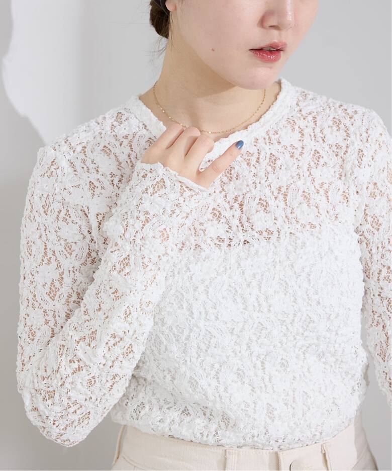一部カラーWEB限定/追加3》Flowerストレッチレースプルオーバー（T 