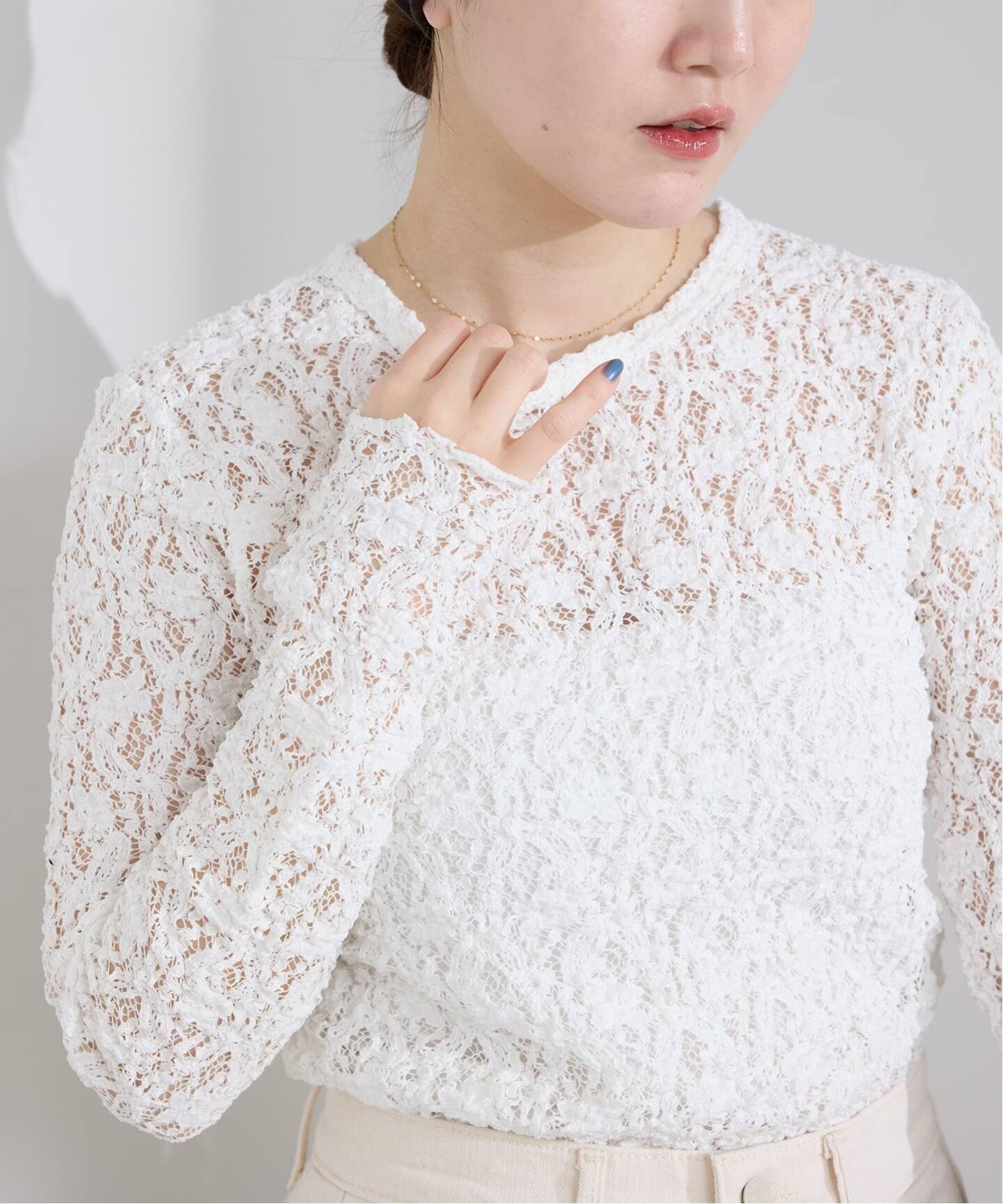 一部カラーWEB限定/追加4予約》Flowerストレッチレースプルオーバー（T