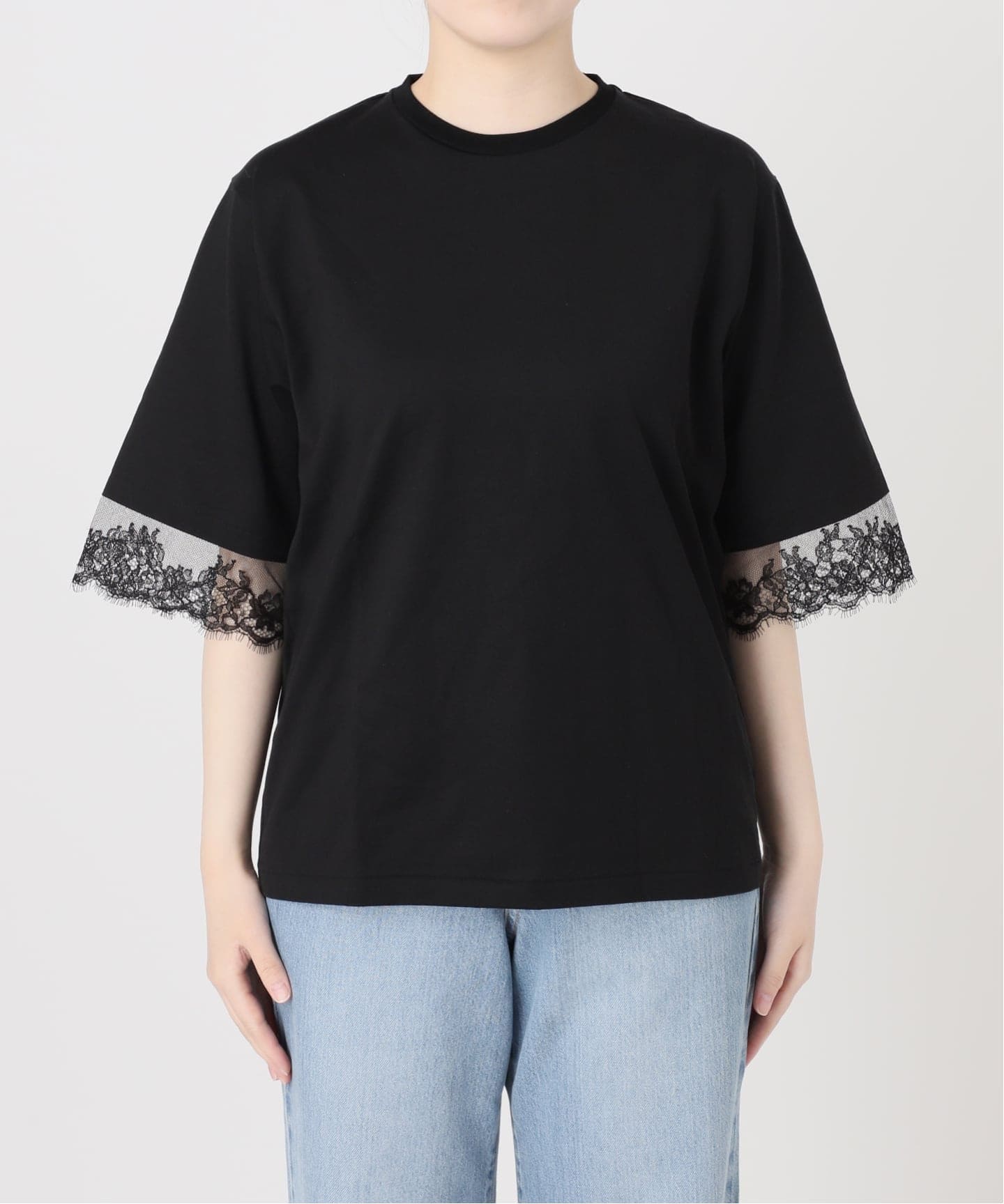 完売タグ付き未使用 IENA レースコンビTシャツ　黒 リバーレースコンビTシャツ（Tシャツ／カットソー）｜IENA（イエナ）の
