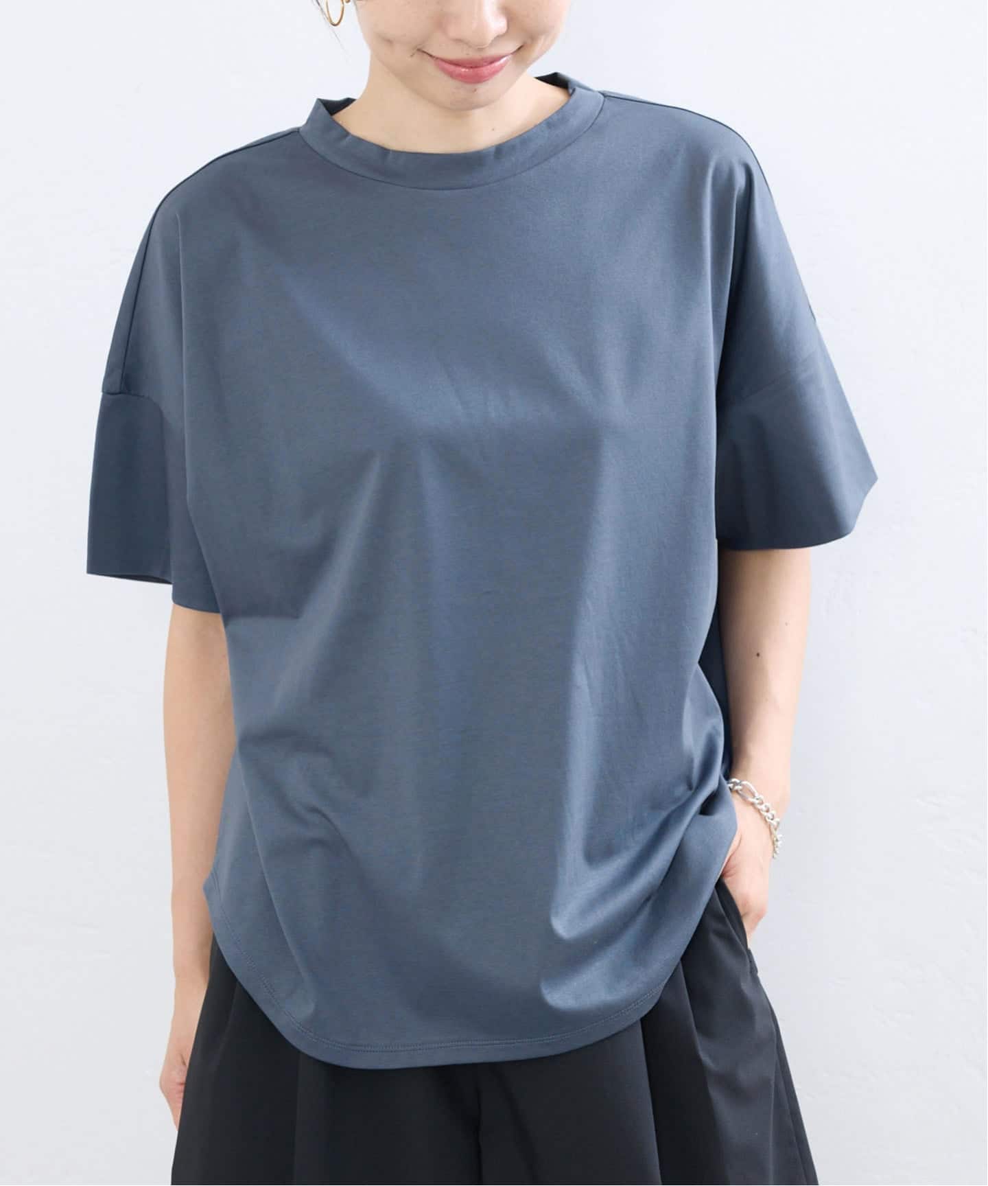 新品未使用！IENA ブラック/ホワイトストライプ カットソー ボトルネック ラウンドTシャツ（Tシャツ／カットソー）｜IENA（イエナ