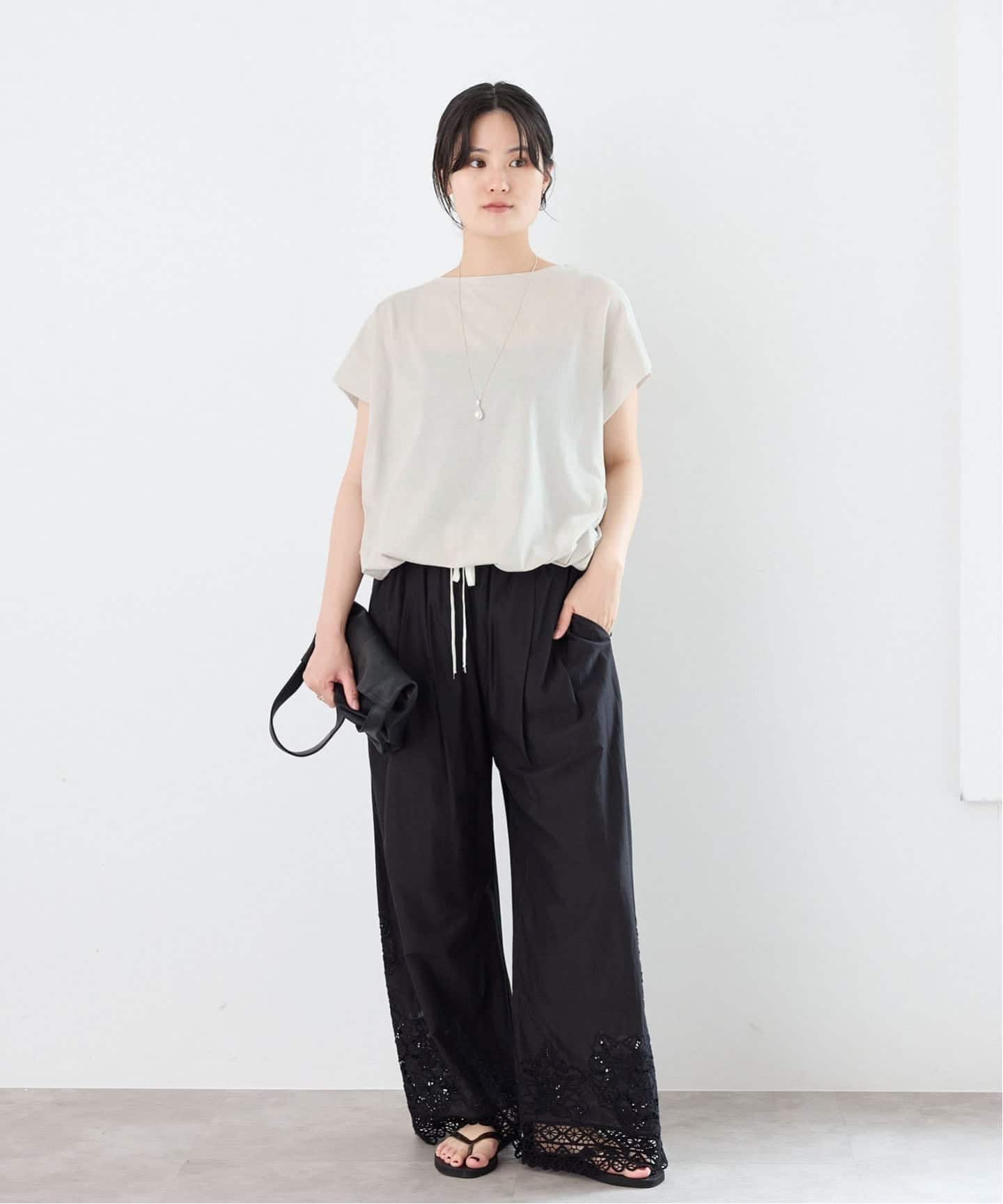 接触冷感》フレンチタックスリーブ ドロストTシャツ（Tシャツ