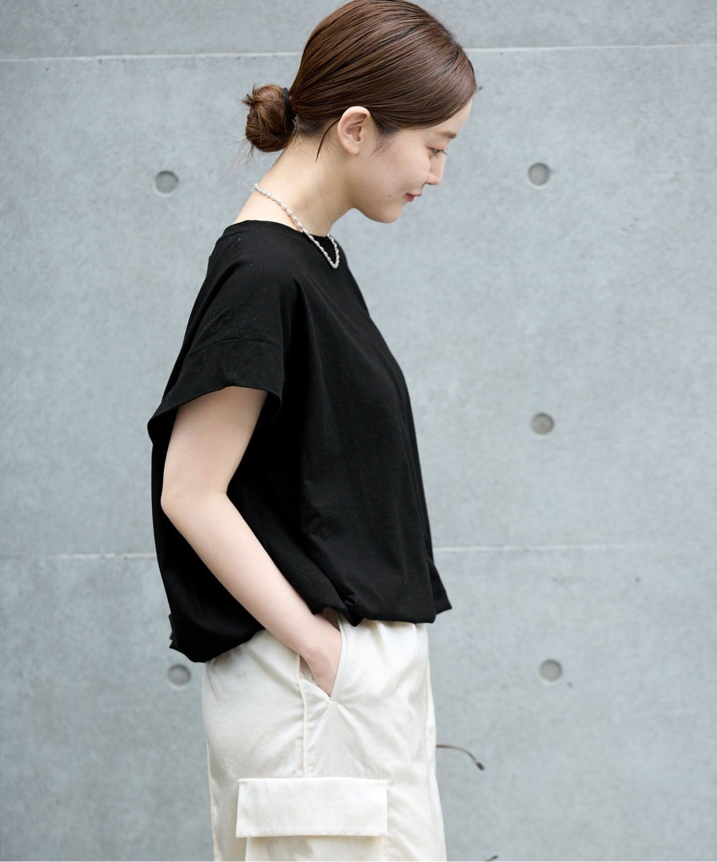 接触冷感》フレンチタックスリーブ ドロストTシャツ（Tシャツ