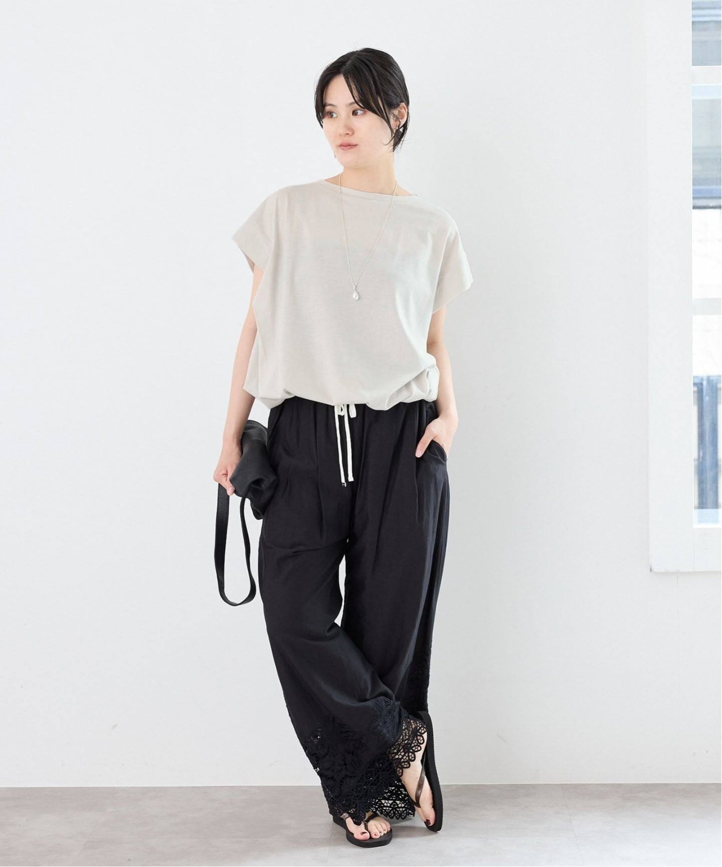 接触冷感》フレンチタックスリーブ ドロストTシャツ（Tシャツ