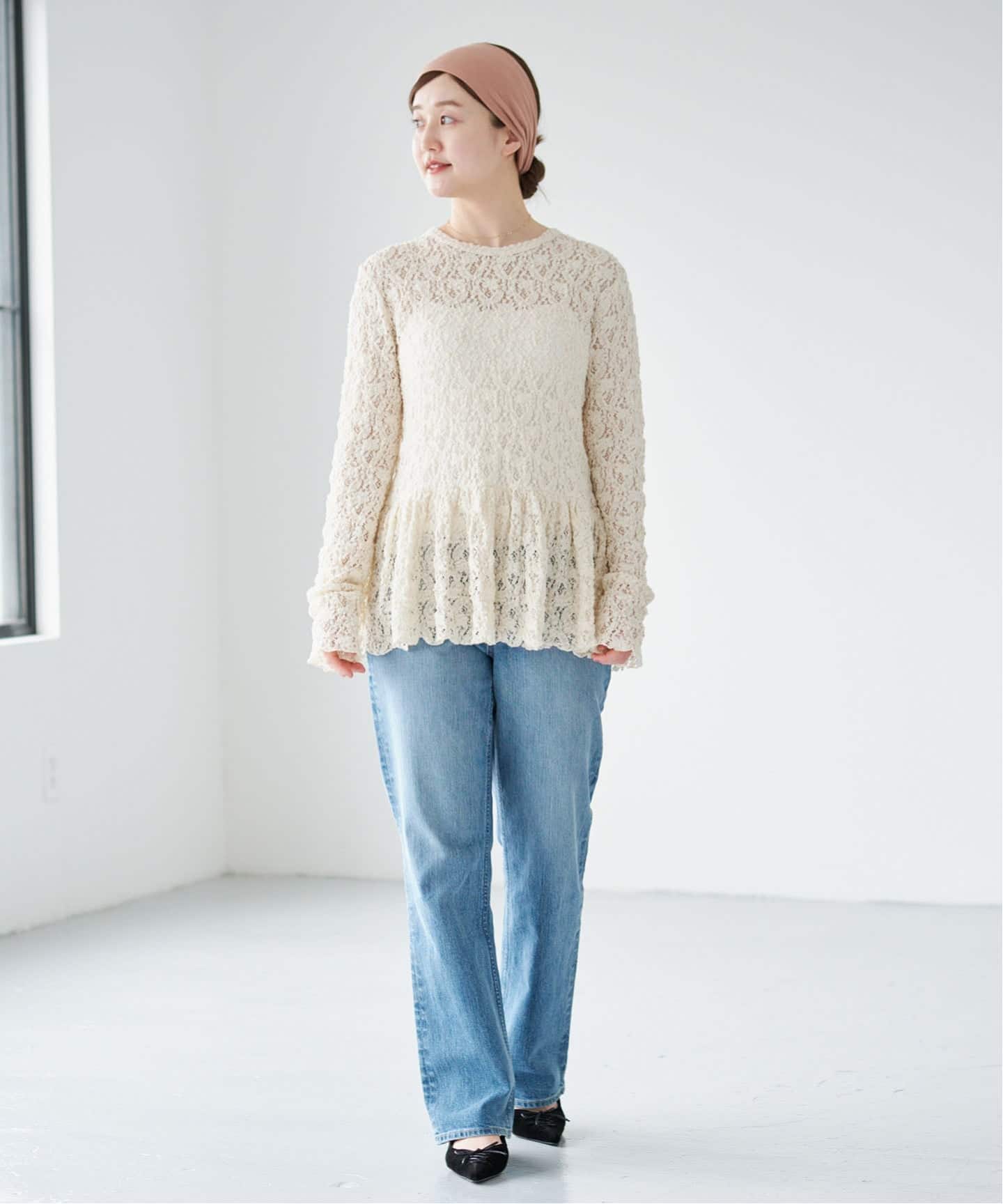 *さらさら*イエナ flowerストレッチレース ペプラムプルオーバー WEB限定/追加予約》Flowerストレッチレース ペプラムプルオーバー（T