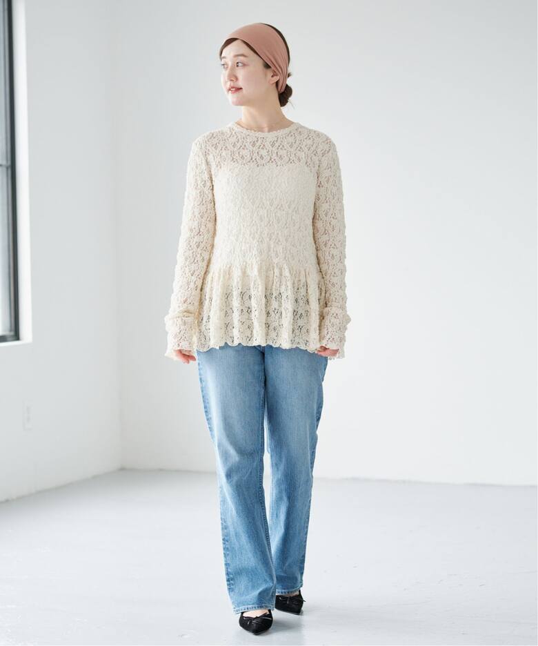 WEB限定/追加予約》Flowerストレッチレース ペプラムプルオーバー（T 
