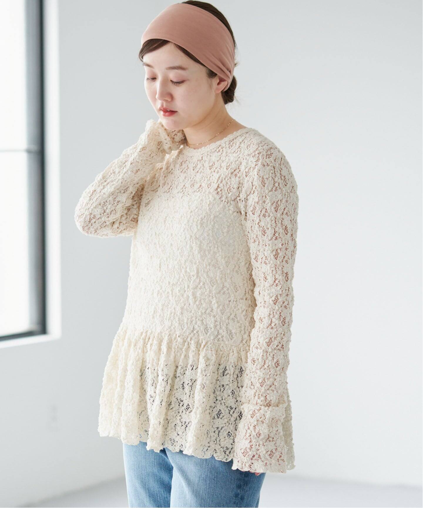 *さらさら*イエナ flowerストレッチレース ペプラムプルオーバー WEB限定/追加予約》Flowerストレッチレース ペプラムプルオーバー（T