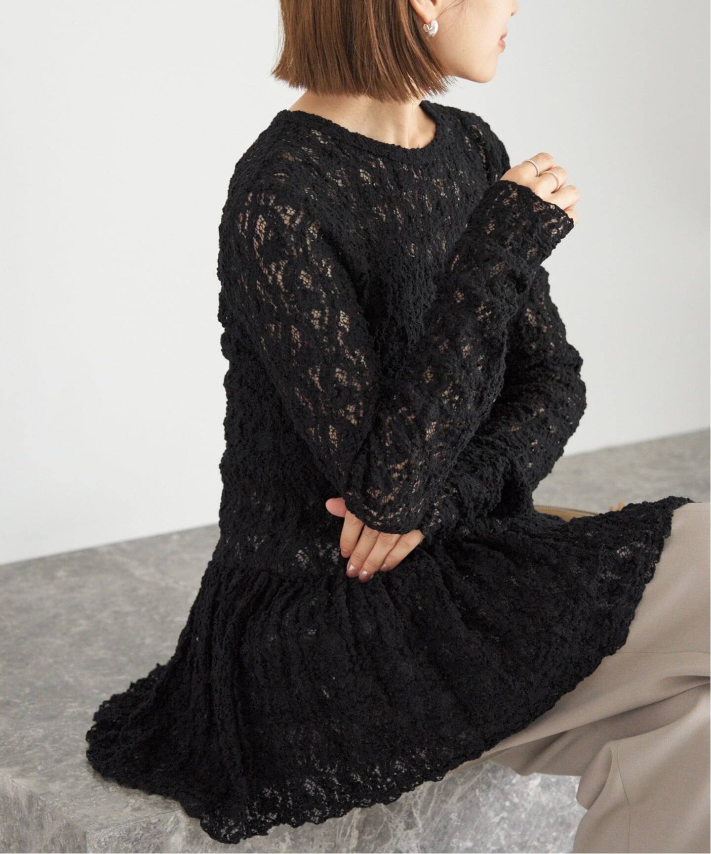 IENA イエナ flower ストレッチレース ペプラムプルオーバー 2025 WEB限定/追加予約》Flowerストレッチレース ペプラムプルオーバー（T