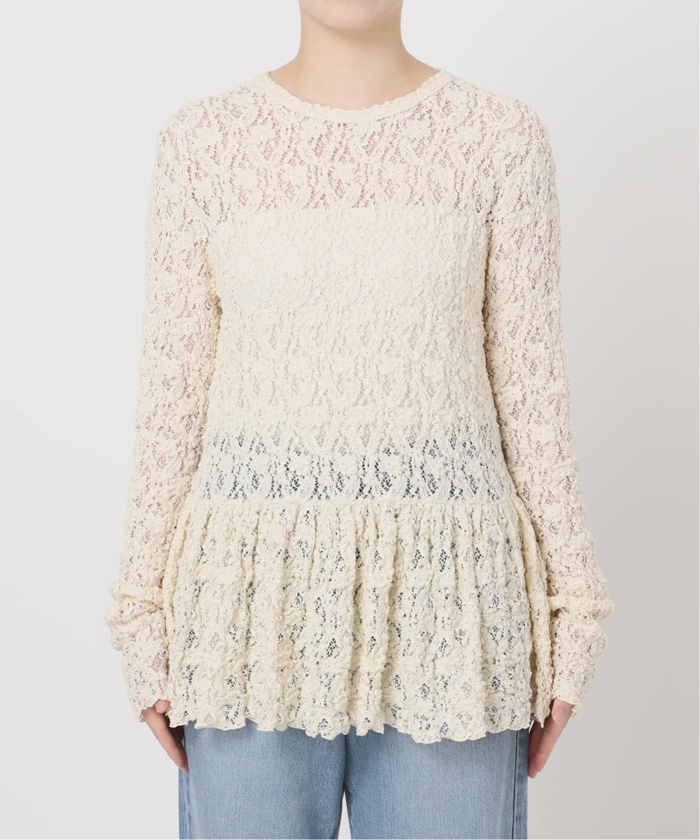 WEB限定/追加予約》Flowerストレッチレース ペプラムプルオーバー（T