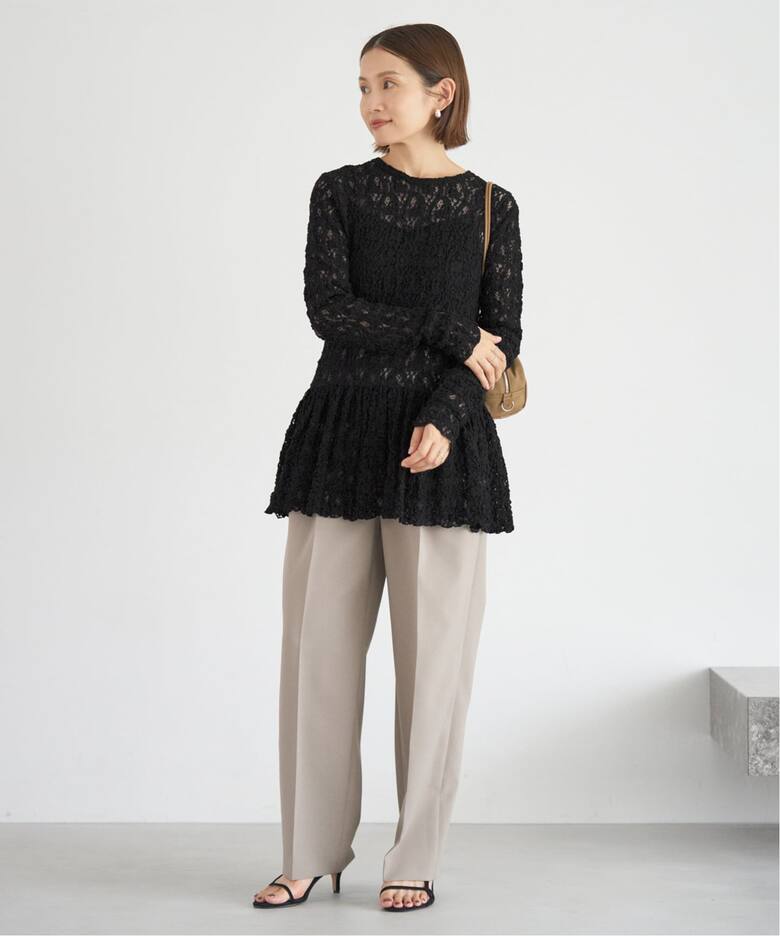 WEB限定/追加予約》Flowerストレッチレース ペプラムプルオーバー（T 