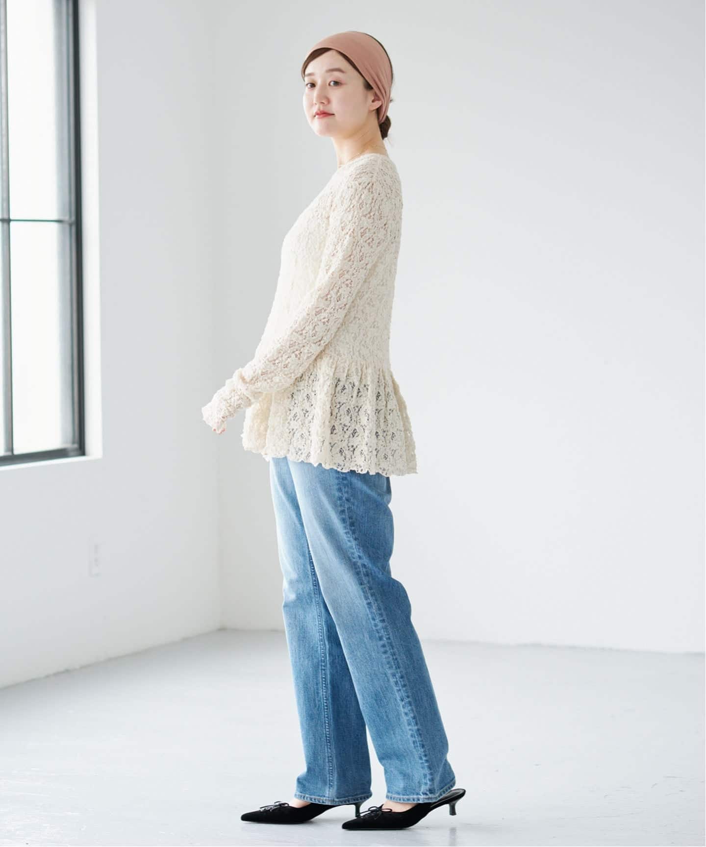 WEB限定/追加予約》Flowerストレッチレース ペプラムプルオーバー（T