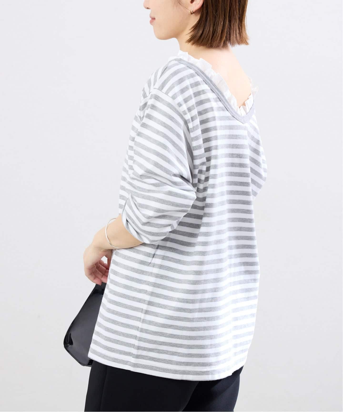BLACK フリル付きボーダーカットソー（Tシャツ／カットソー）｜IENA