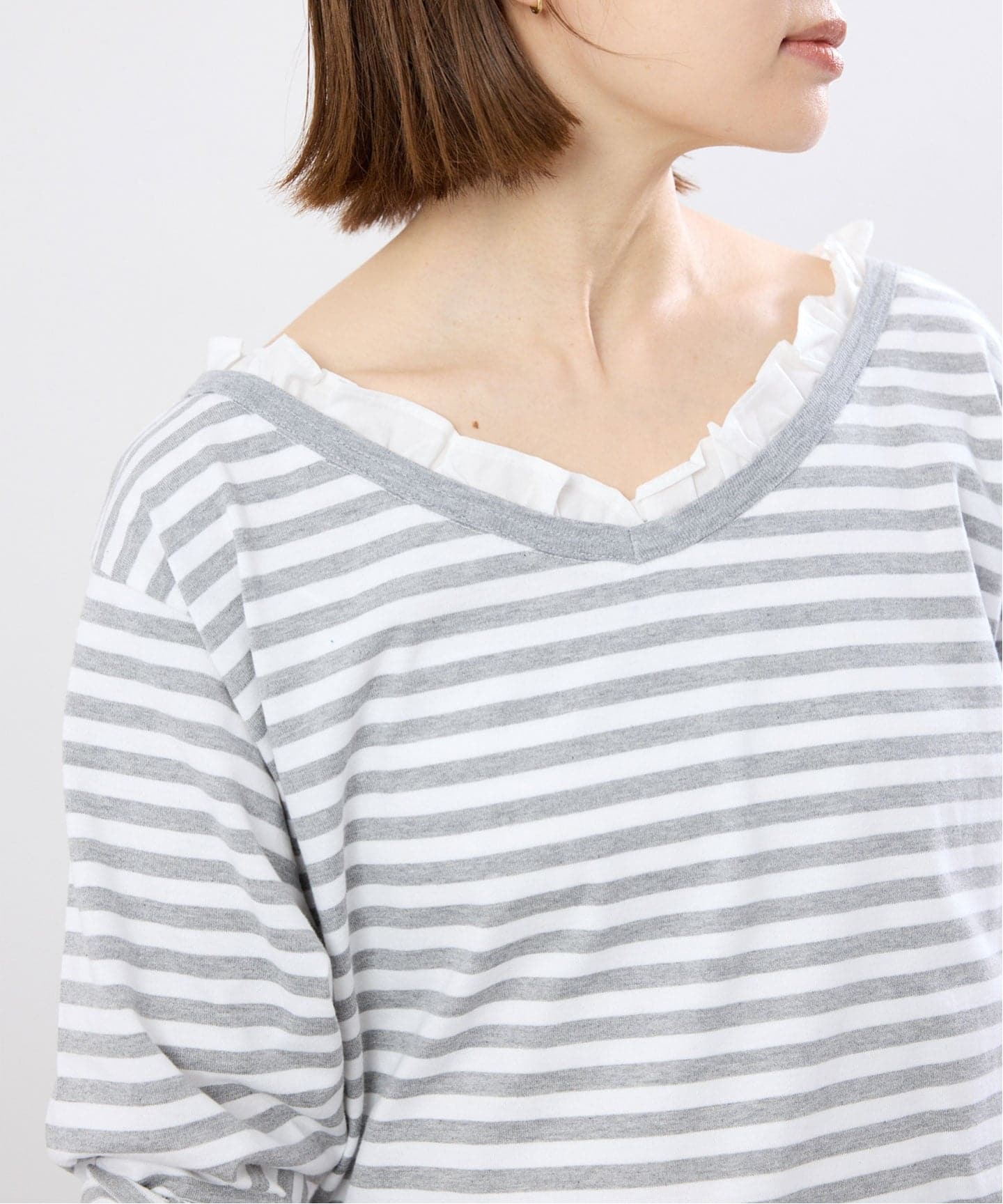 BLACK フリル付きボーダーカットソー（Tシャツ／カットソー）｜IENA