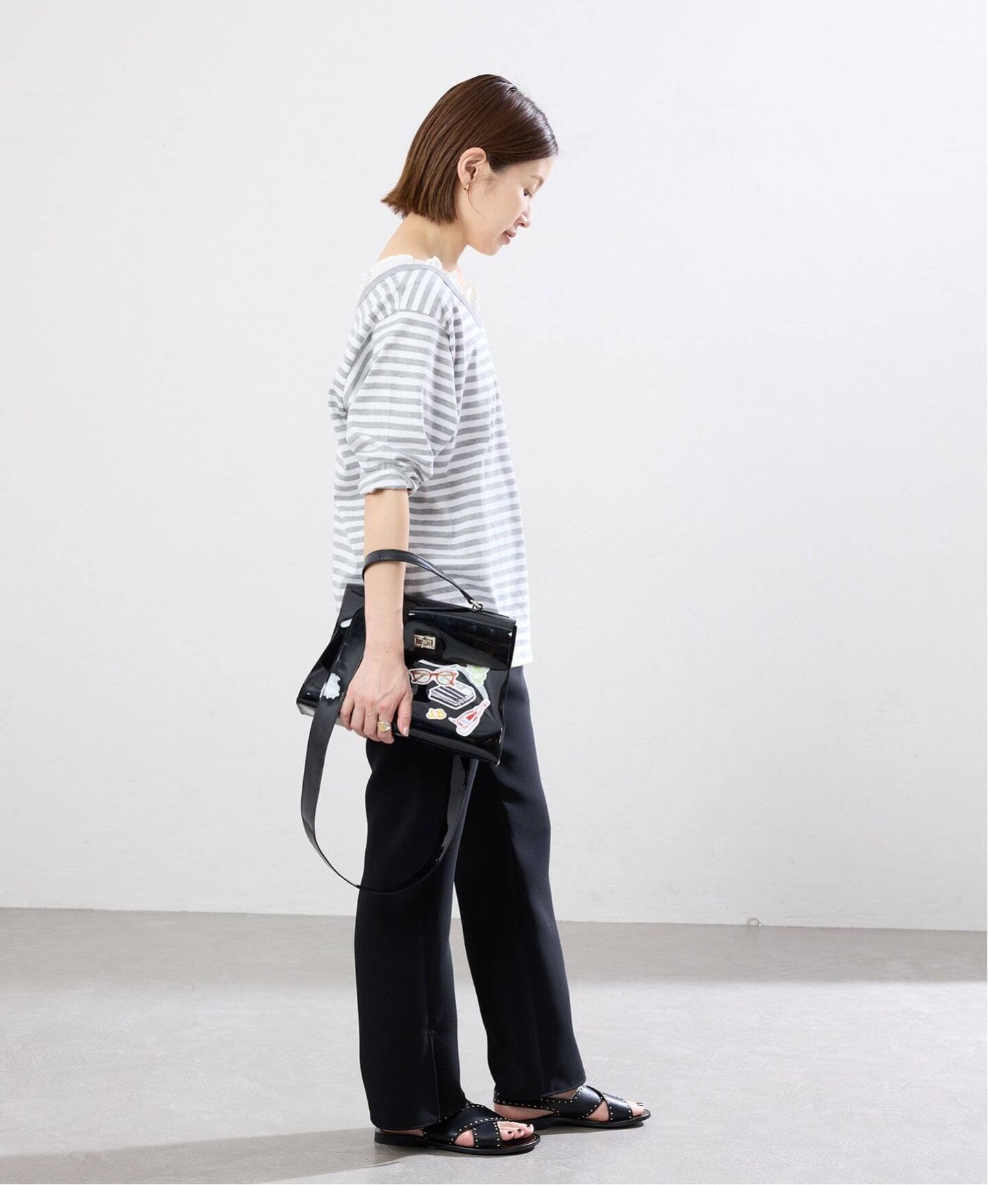 【専用】【新品未使用】IENA別注  ボーダーカットソー IENA（イエナ） tシャツ BLACK フリル付きボーダーカットソー