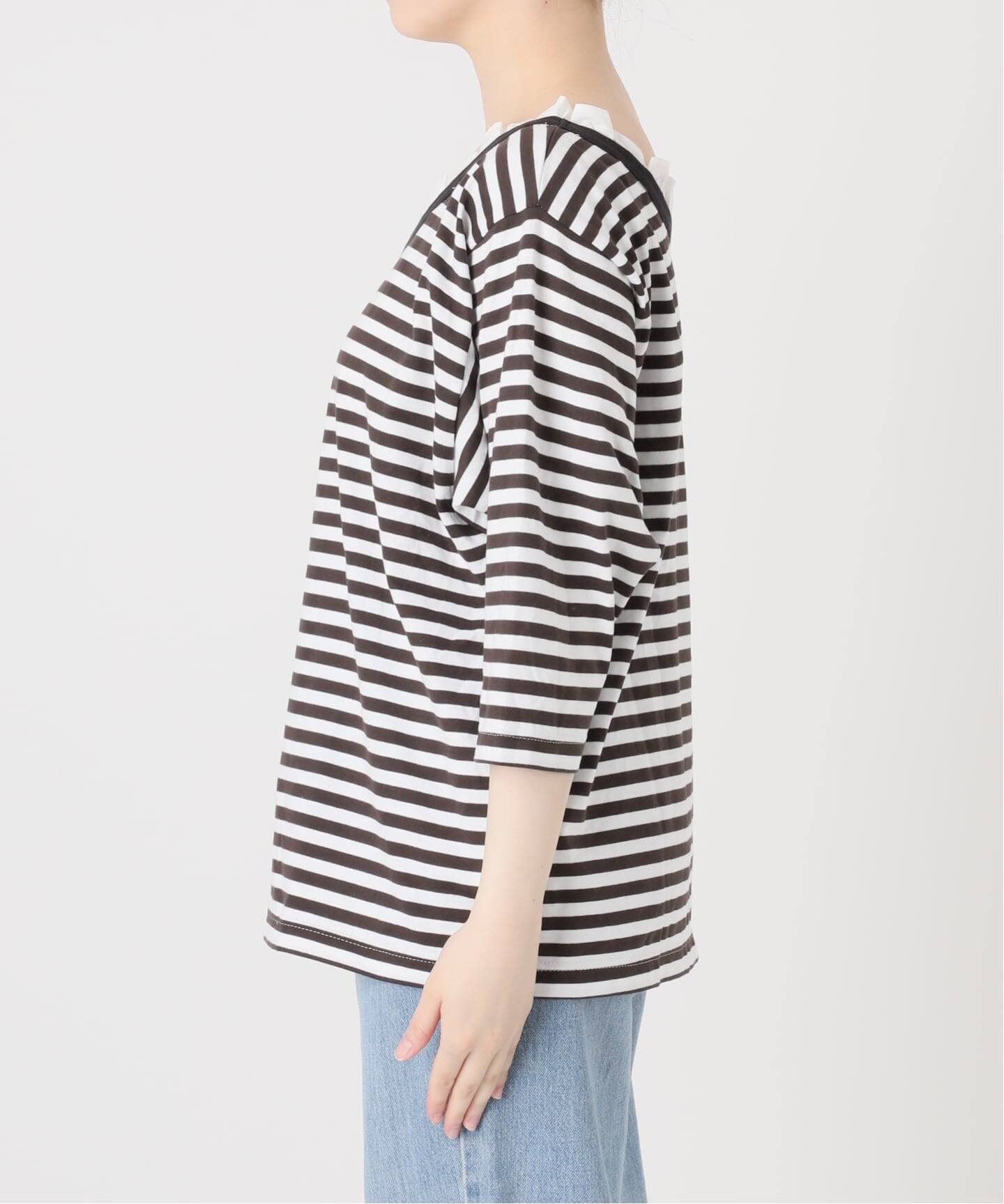 BLACK フリル付きボーダーカットソー（Tシャツ／カットソー）｜IENA