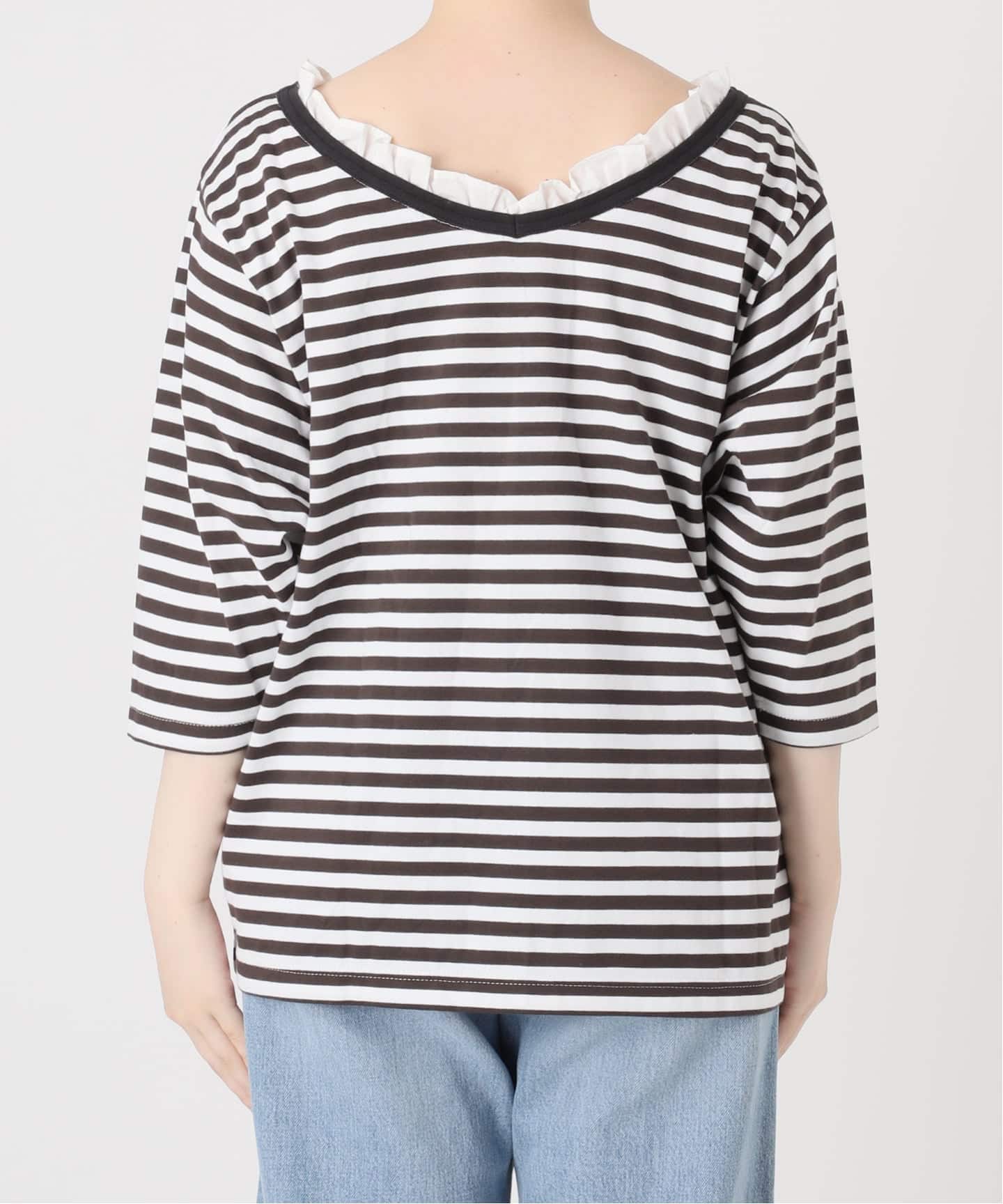 BLACK フリル付きボーダーカットソー（Tシャツ／カットソー）｜IENA