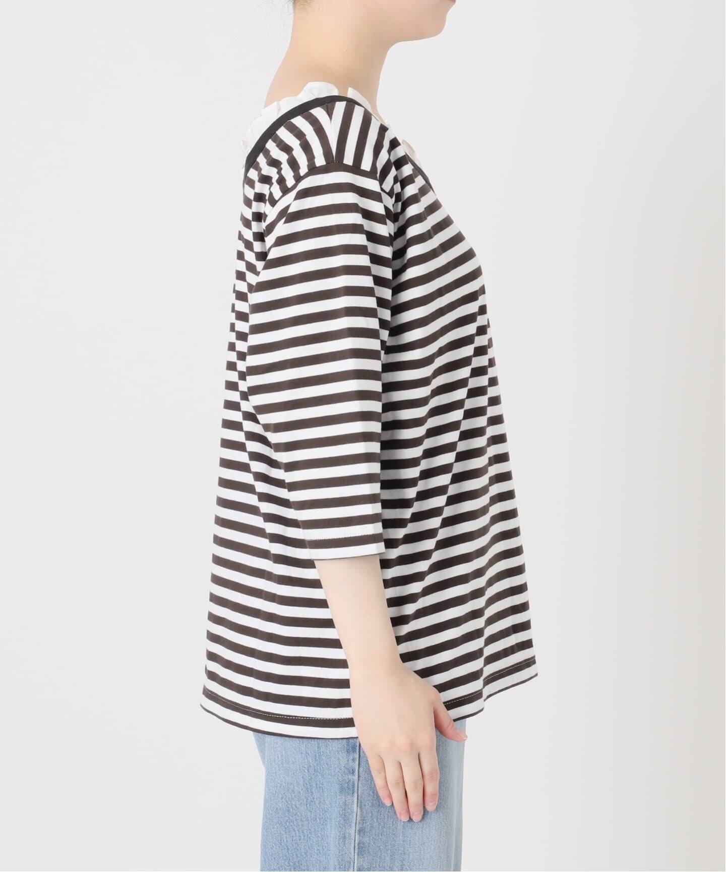 BLACK フリル付きボーダーカットソー（Tシャツ／カットソー）｜IENA
