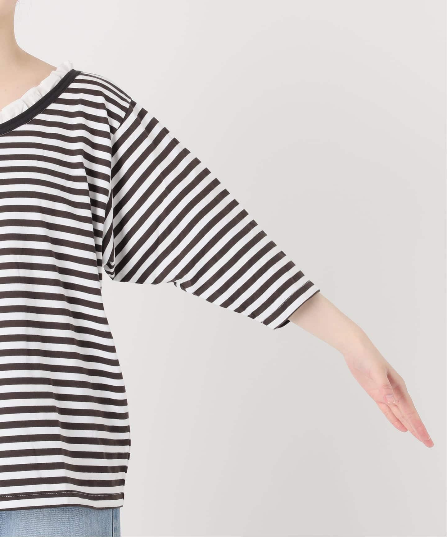 BLACK フリル付きボーダーカットソー（Tシャツ／カットソー）｜IENA