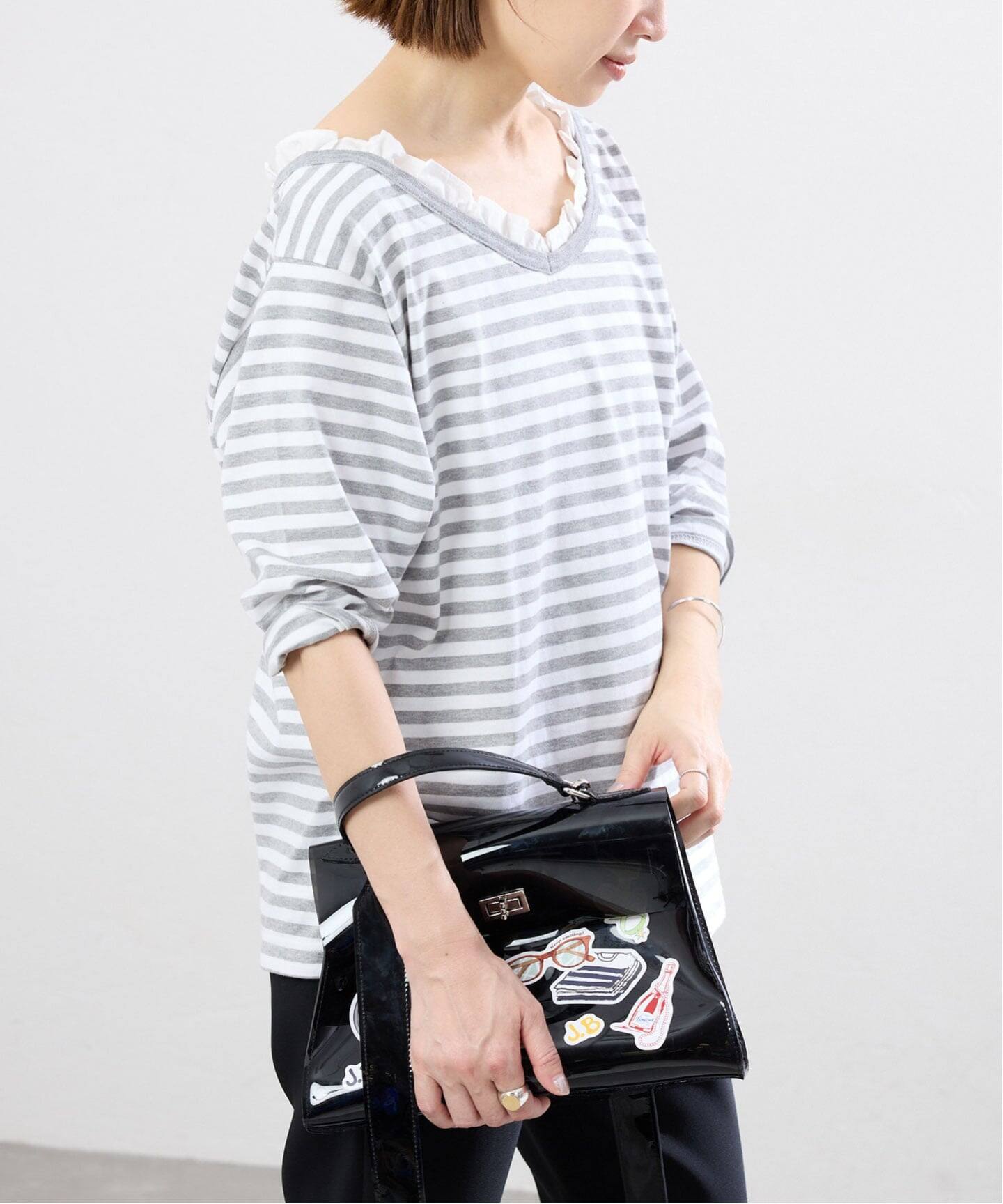 BLACK フリル付きボーダーカットソー（Tシャツ／カットソー）｜IENA 