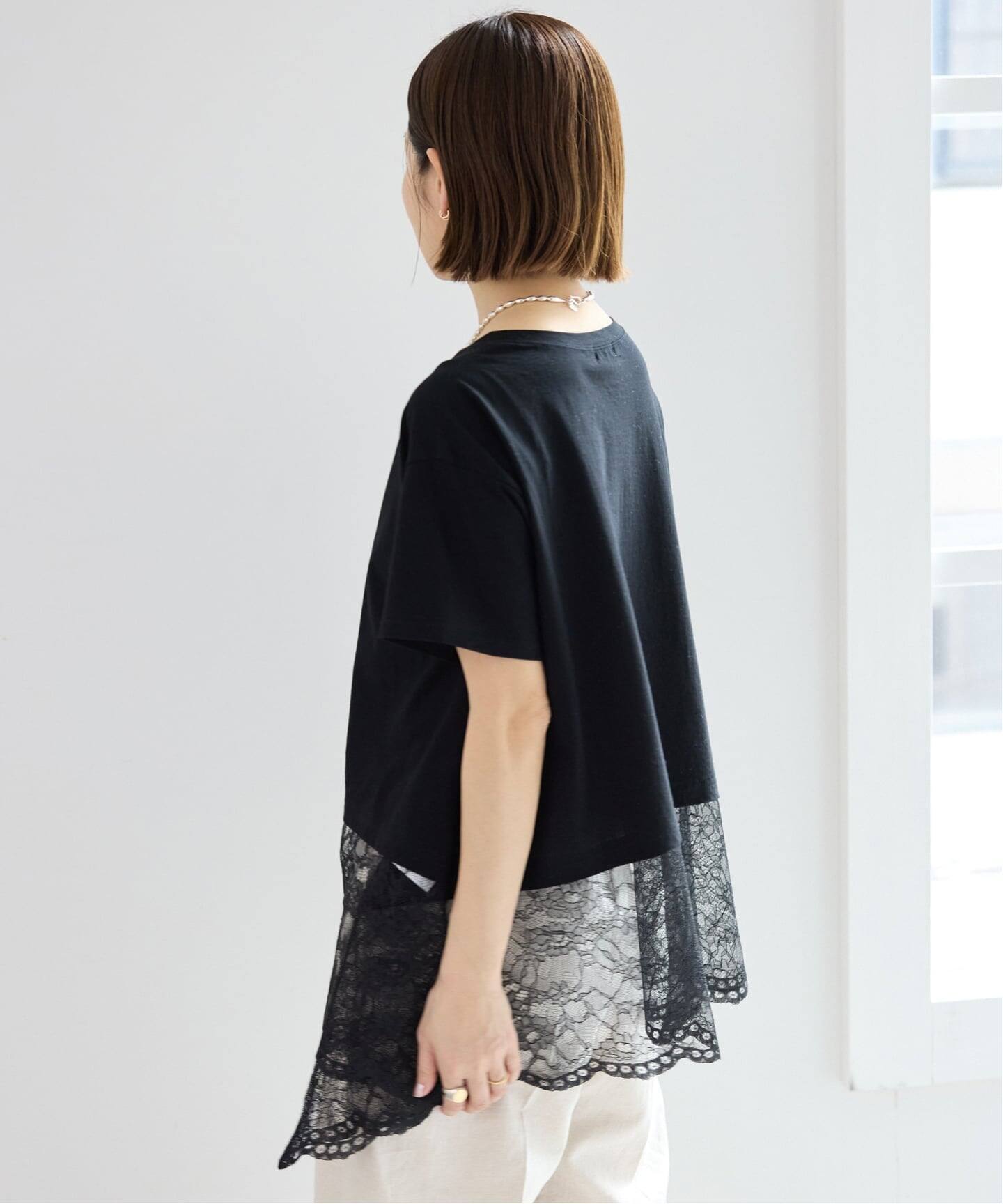 完売タグ付き未使用 IENA レースコンビTシャツ　黒 レースコンビTシャツ（Tシャツ／カットソー）｜IENA（イエナ）の通販