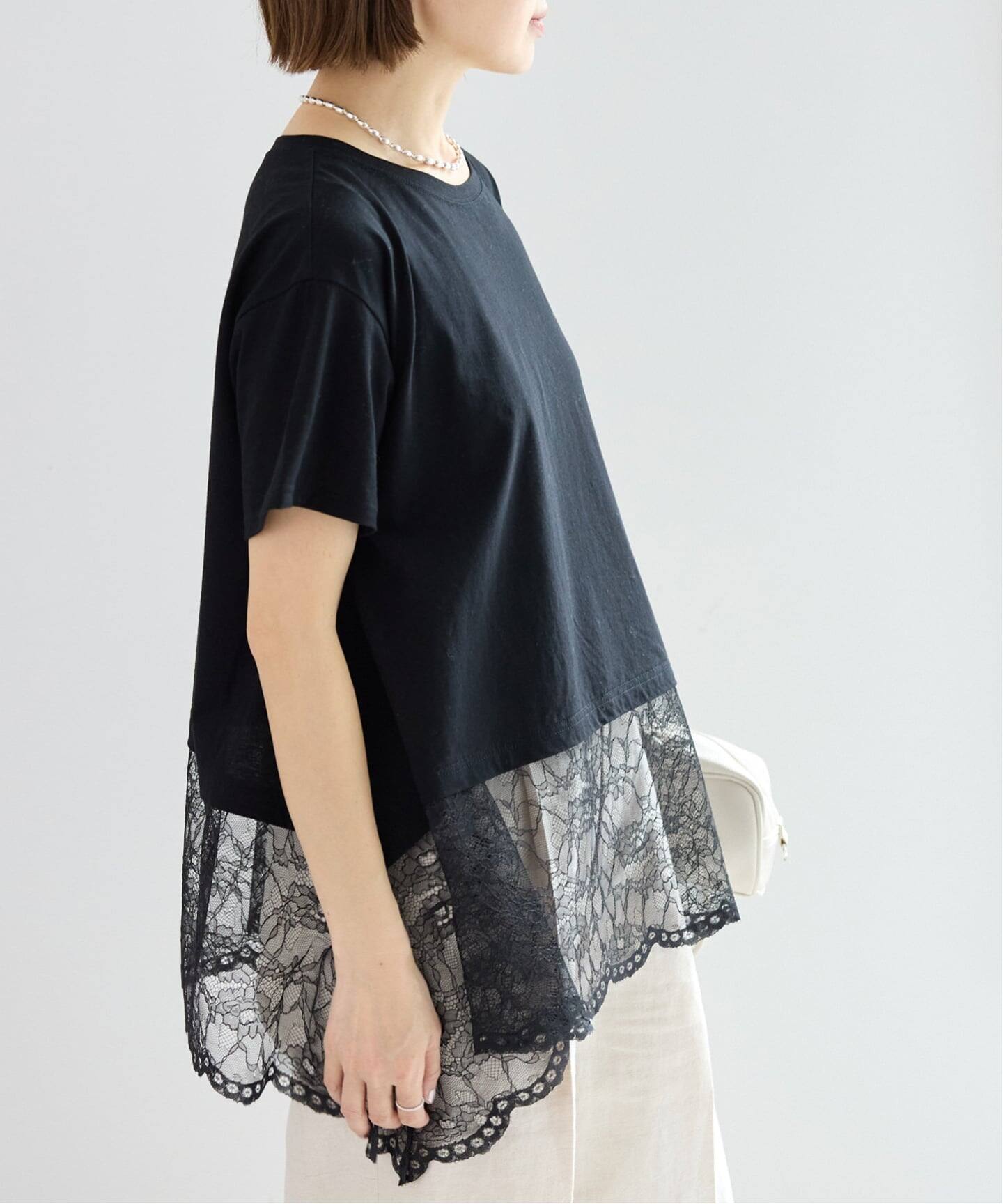 イエナ レース トップス Tシャツ ネイビー Maison IENAリバーレースTブラウス（シャツ／ブラウス）｜IENA（イエナ