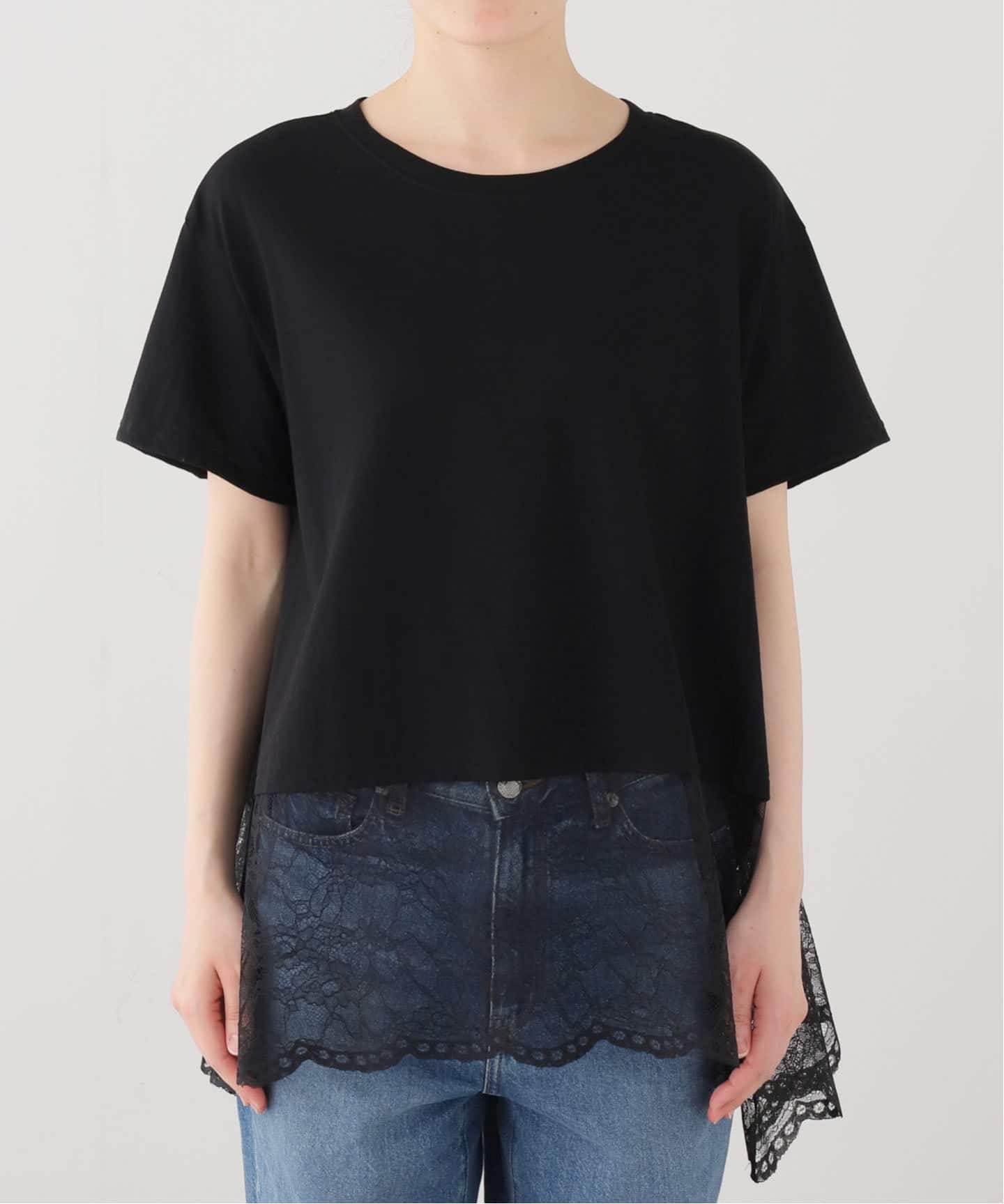 完売タグ付き未使用 IENA レースコンビTシャツ　黒 レースコンビTシャツ（Tシャツ／カットソー）｜IENA（イエナ）の通販