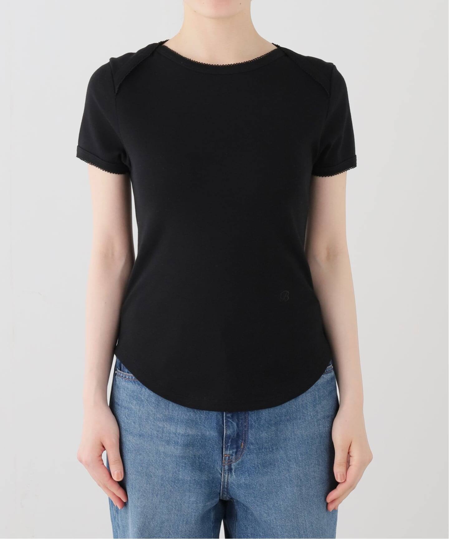 マディソンブルー バックロゴTシャツ カットソー 半袖 00 黒 MADISONBLUE/マディソンブルー EMBROIDERED TRIM BOAT TEE Tシャツ