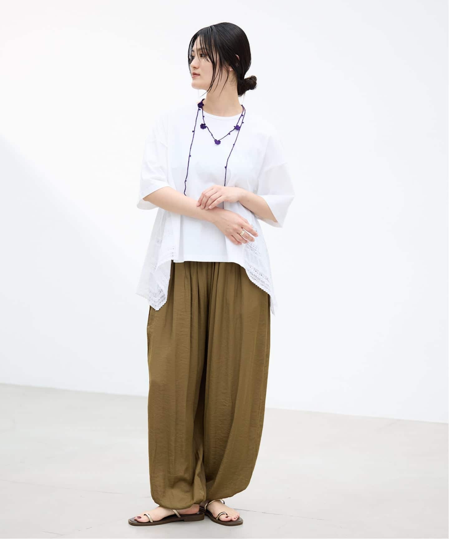 AAYUSHI/アユーシ バックスカーフハーフスリーブトップス SGN08110（T