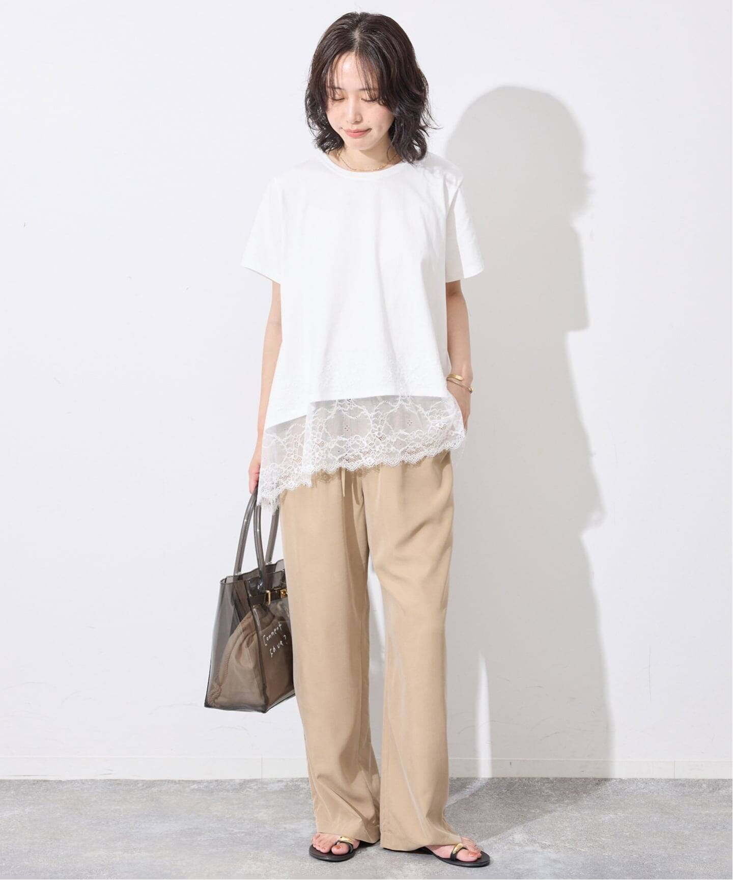シリーズあり/予約》レースコンビハーフスリーブカットソー（Tシャツ