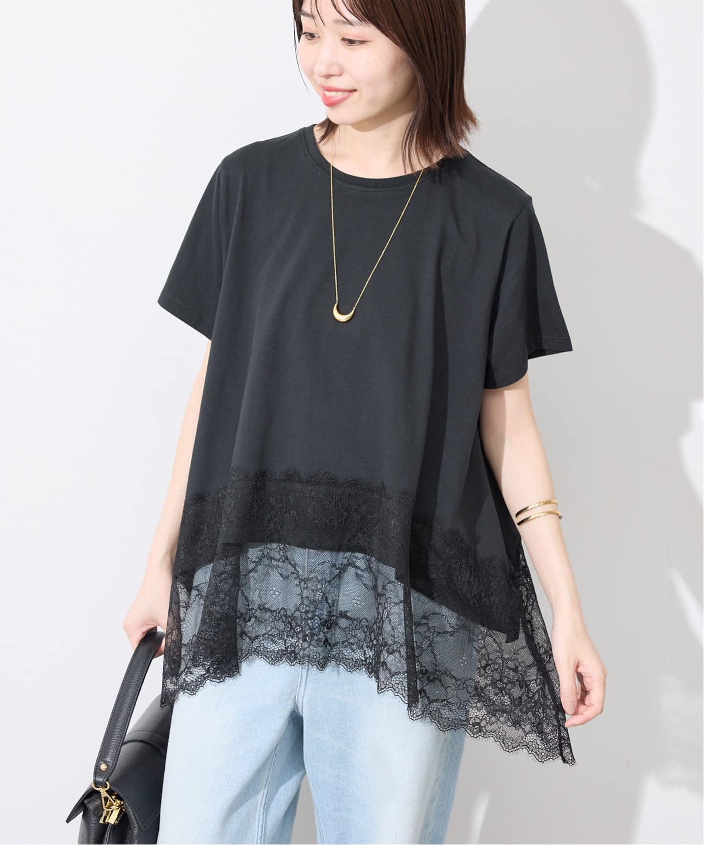 シリーズあり/追加》レースコンビハーフスリーブカットソー（Tシャツ
