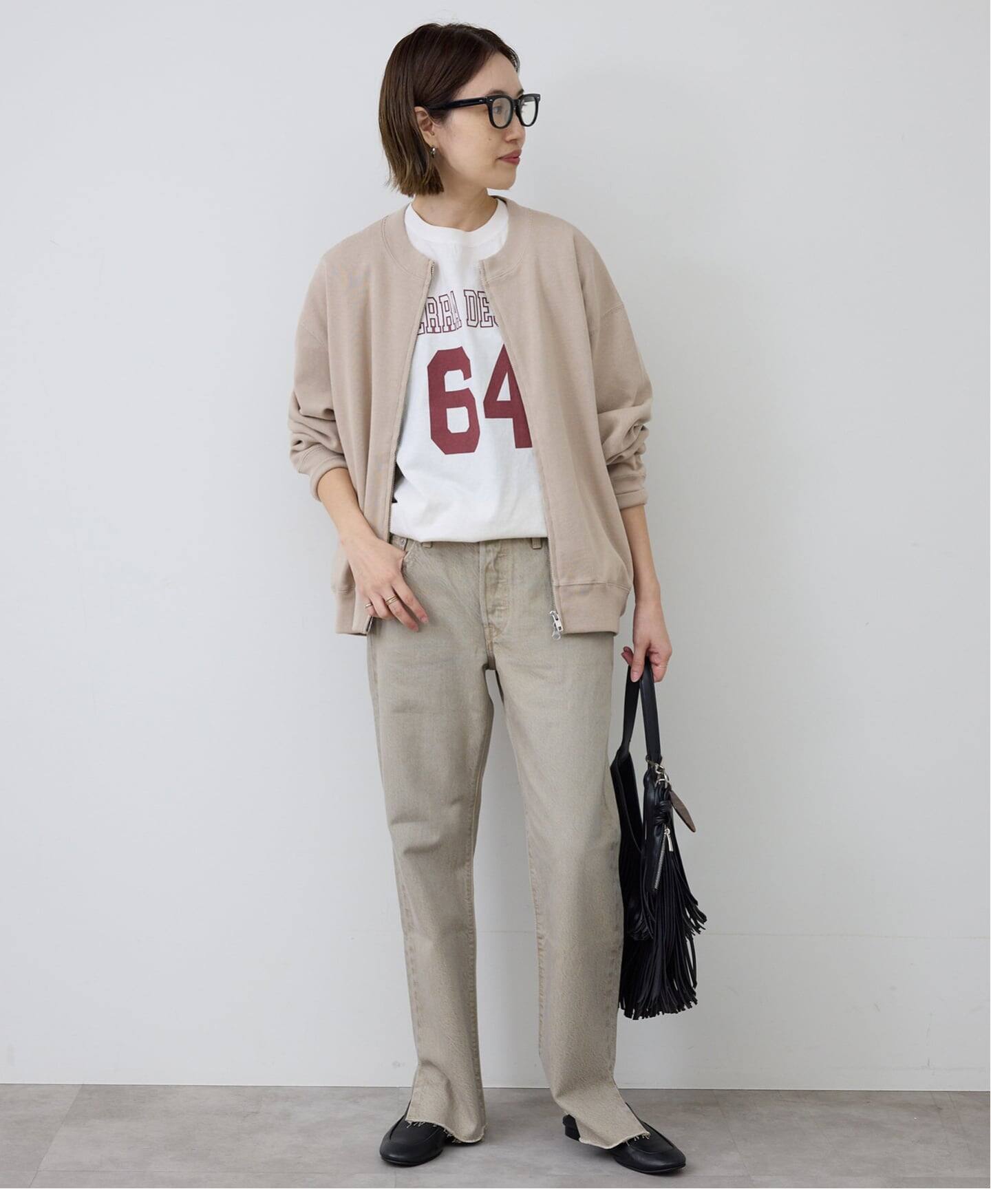 SLOBE IENA　ダブルフェイスクルーカーディガン　グレー SLOBE IENA（スローブイエナ）の「ダブルフェイスクルーカーディガン