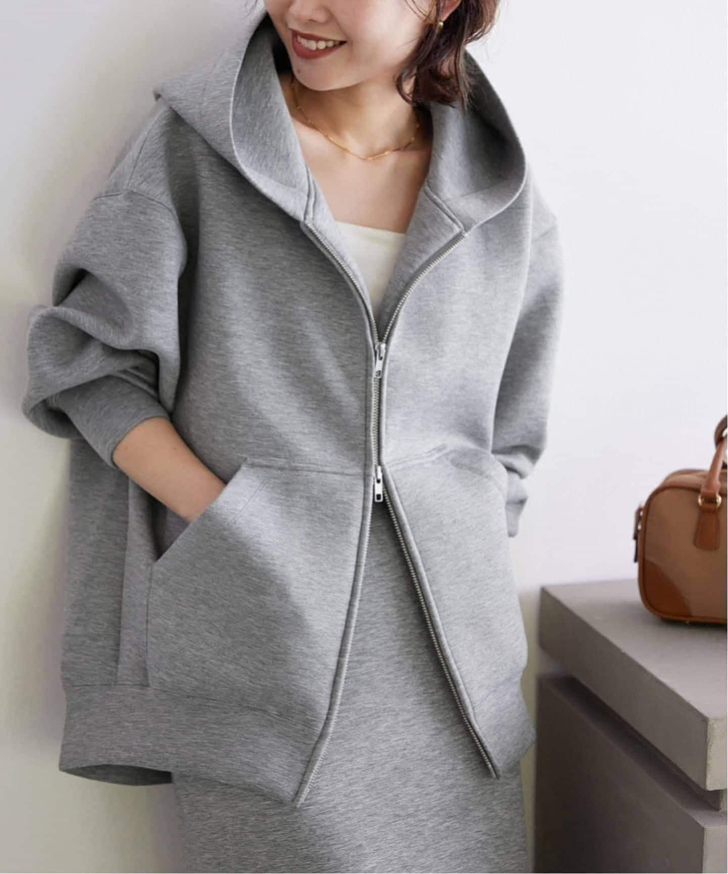 SLOBE IENA　グレー ジップアップパーカー WEB限定/追加予約2》ボリュームジップアップフーディー（パーカー