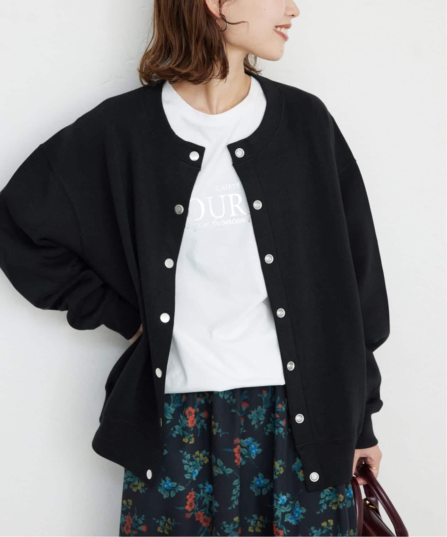 追加》ダブルフェイスジャージースナップカーディガン（カーディガン