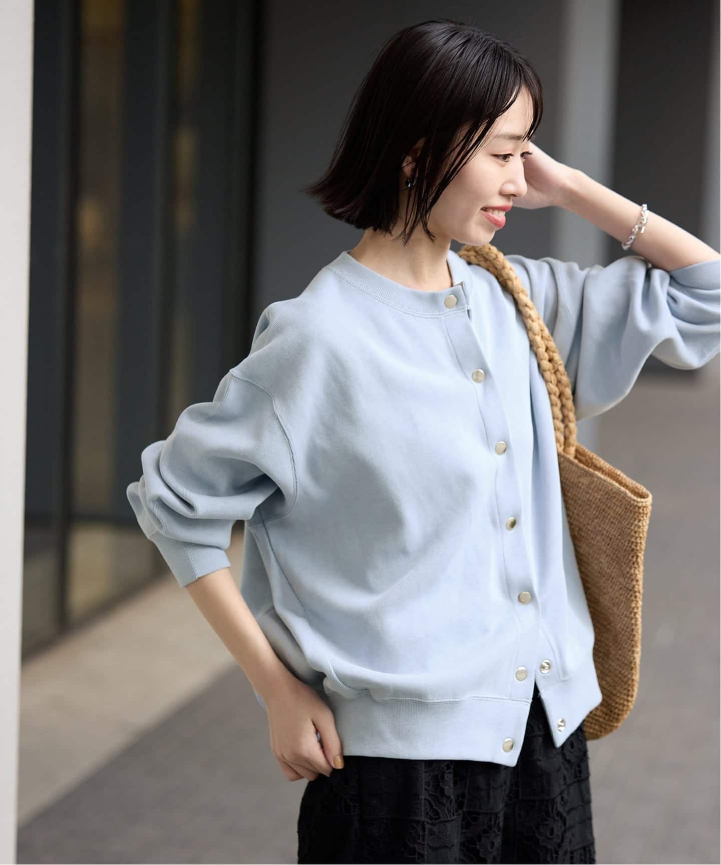 追加2予約》ダブルフェイスジャージースナップカーディガン