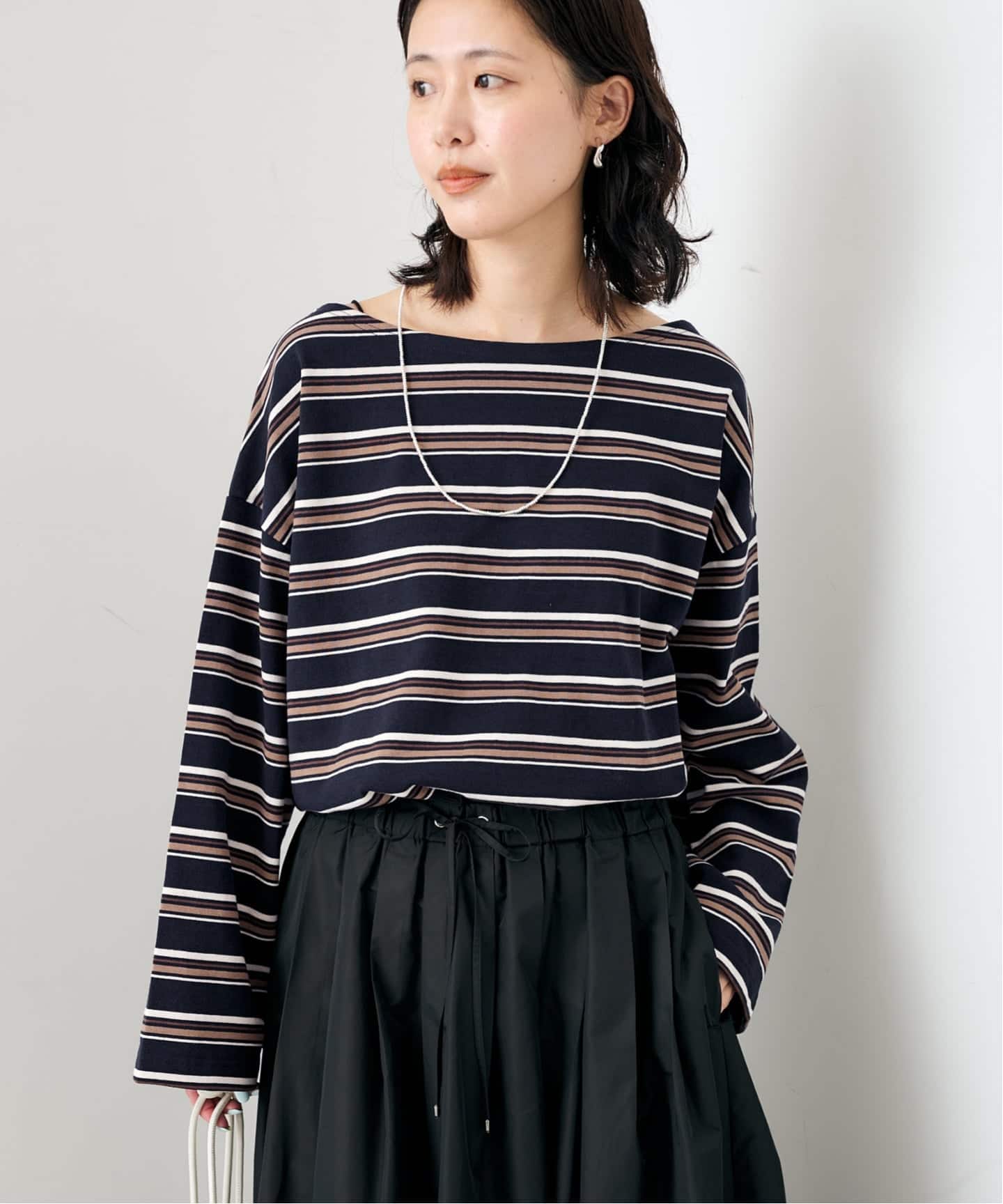 マルチボーダーボートネックカットソー（Tシャツ／カットソー）｜SLOBE