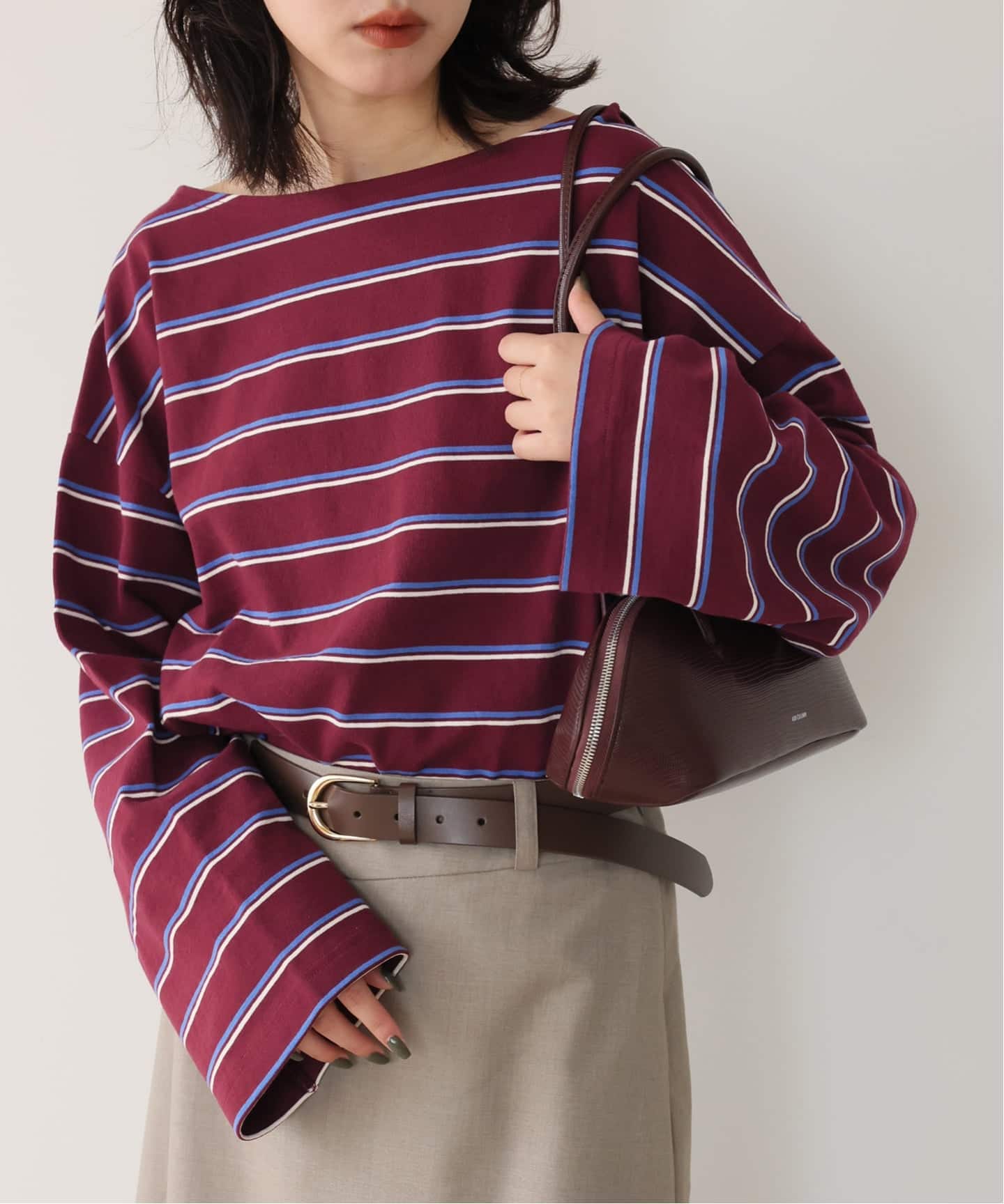 マルチボーダーボートネックカットソー（Tシャツ／カットソー）｜SLOBE