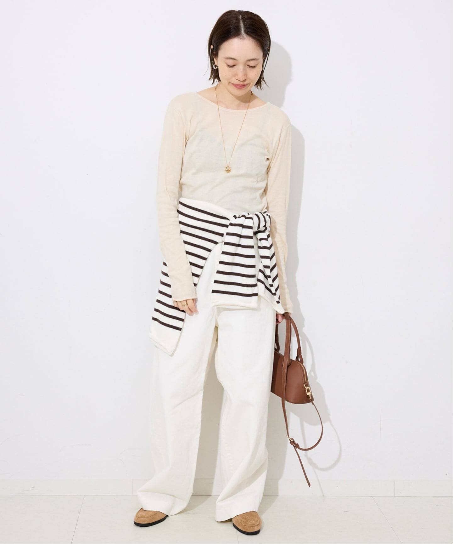 miller SLOBE別注SHEER RIBクルーネックホワイトブラウンセット 追加》miller SLOBE別注 SHEER RIB クルーネック（Tシャツ／カットソー