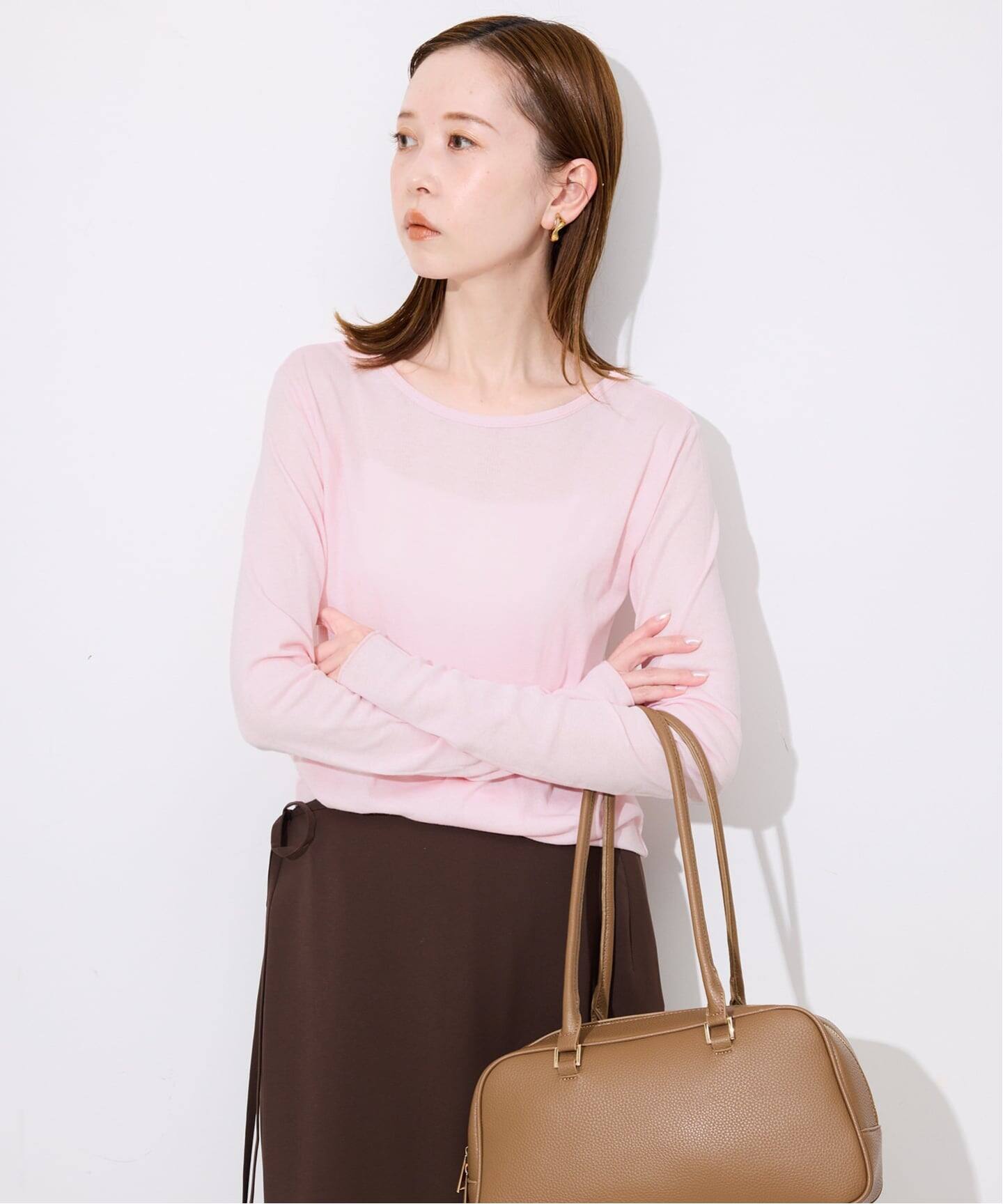新品　SLOBE IENA MILLER 別注クルーネック カットソー ピンク 追加》miller SLOBE別注 SHEER RIB クルーネック（Tシャツ／カットソー