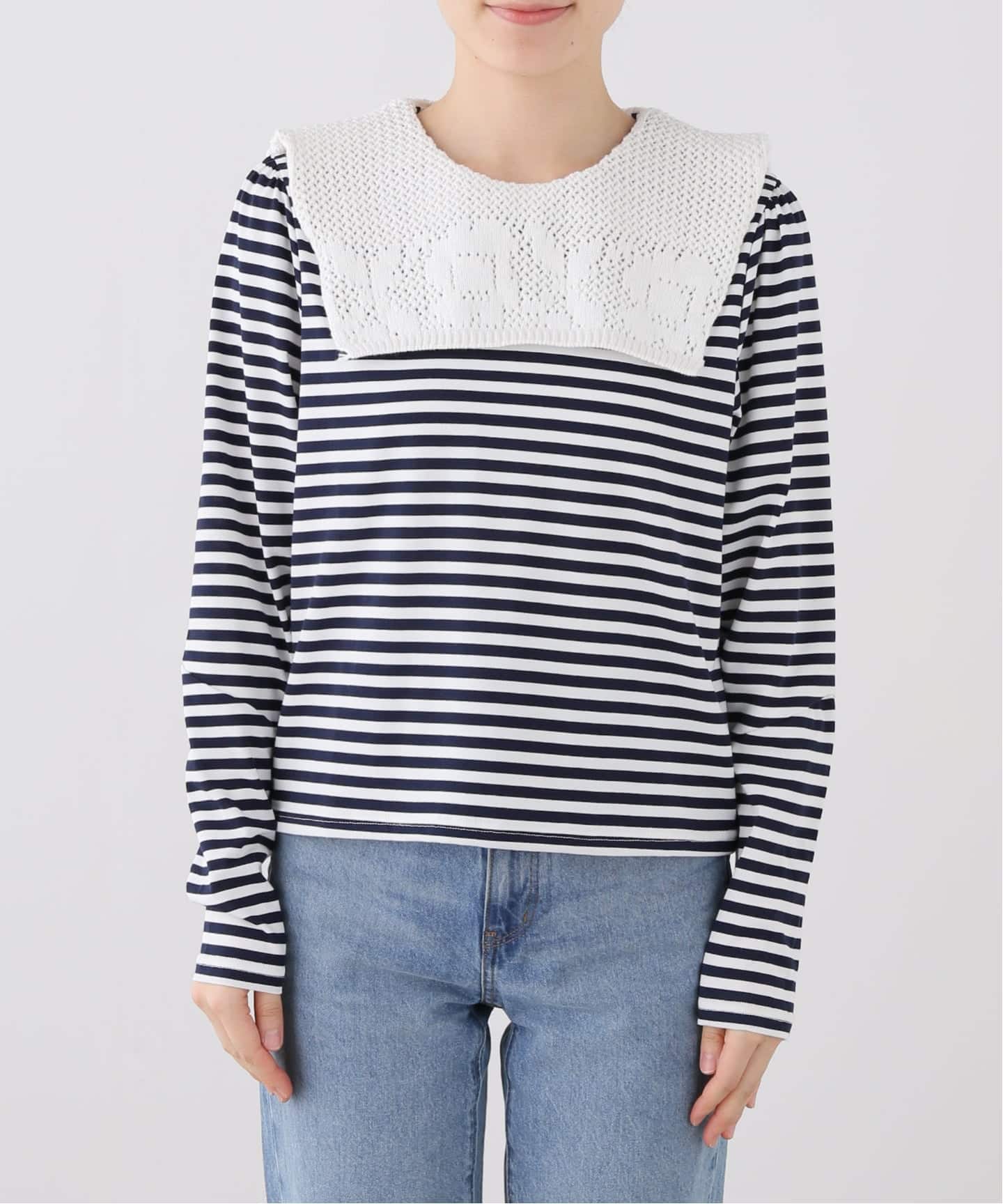 nap/ナップ Crochet Collar Border Top 5641005（Tシャツ／カットソー