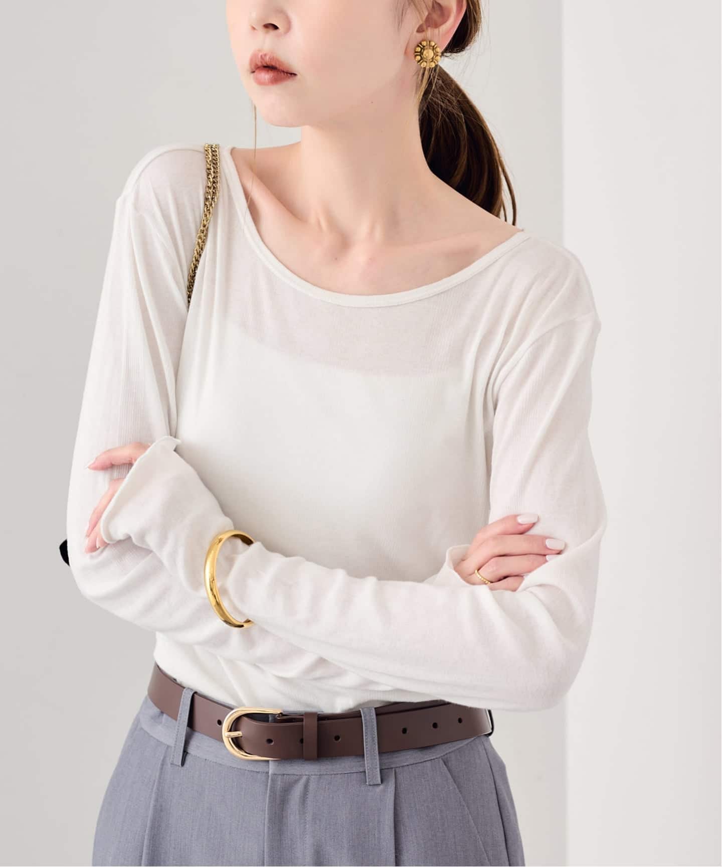 miller SLOBE別注SHEER RIBクルーネックホワイトブラウンセット 追加2》miller SLOBE別注 SHEER RIB クルーネック（Tシャツ