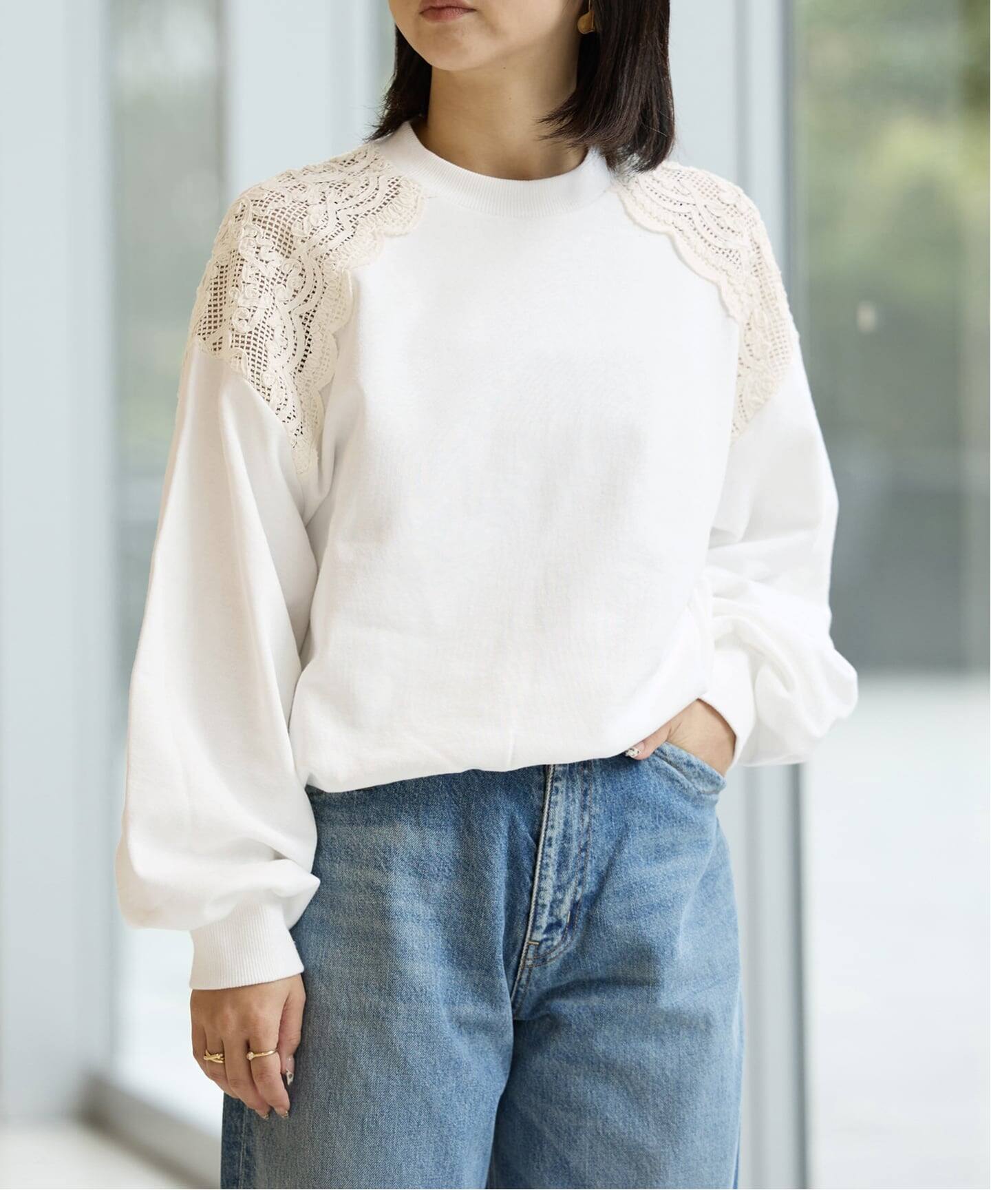 IENA LA BOUCLE レースコンビスウェットプルオーバー（スウェット