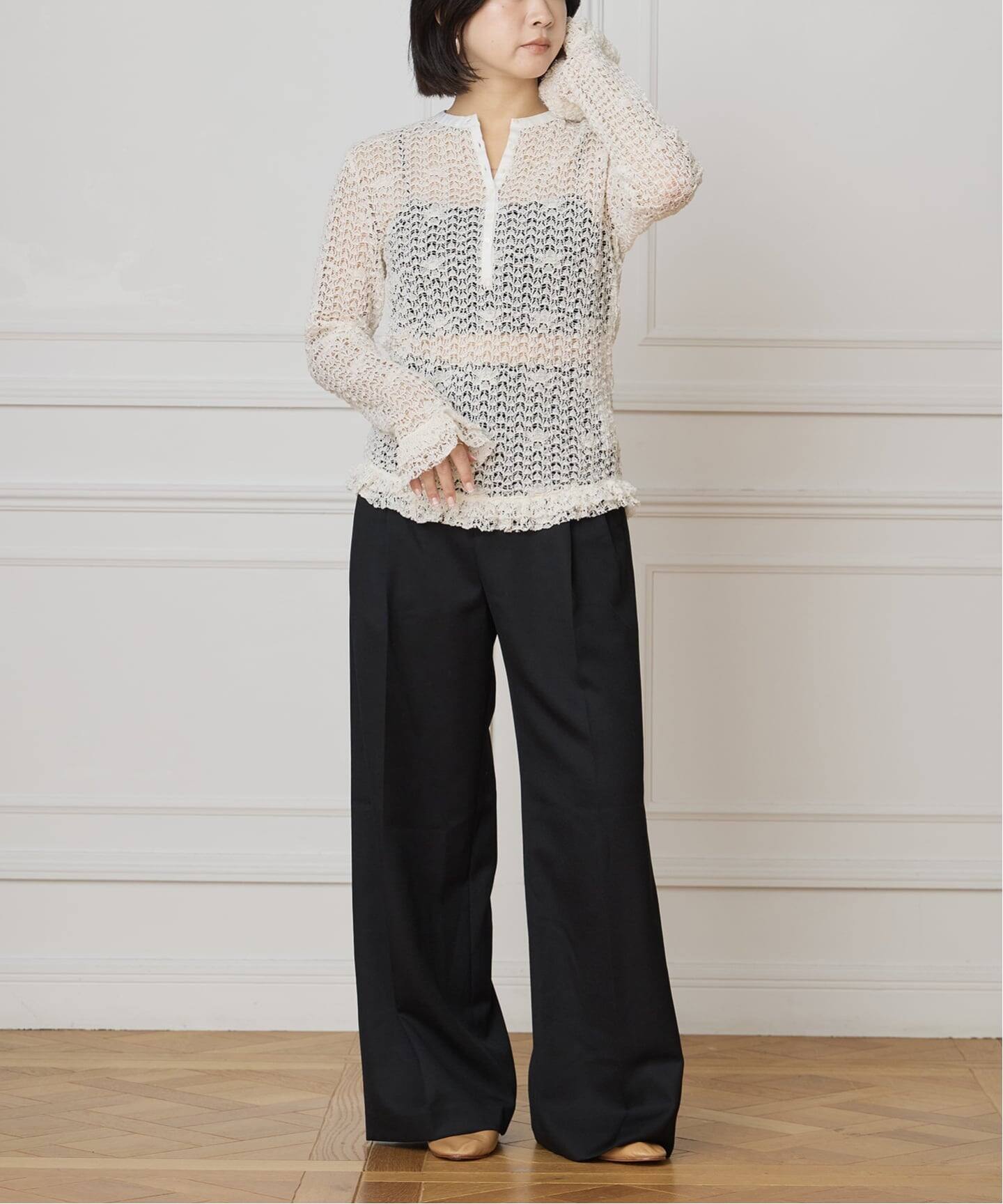 追加》IENA LA BOUCLE antik dantel レースヘンリーネックプルオーバー