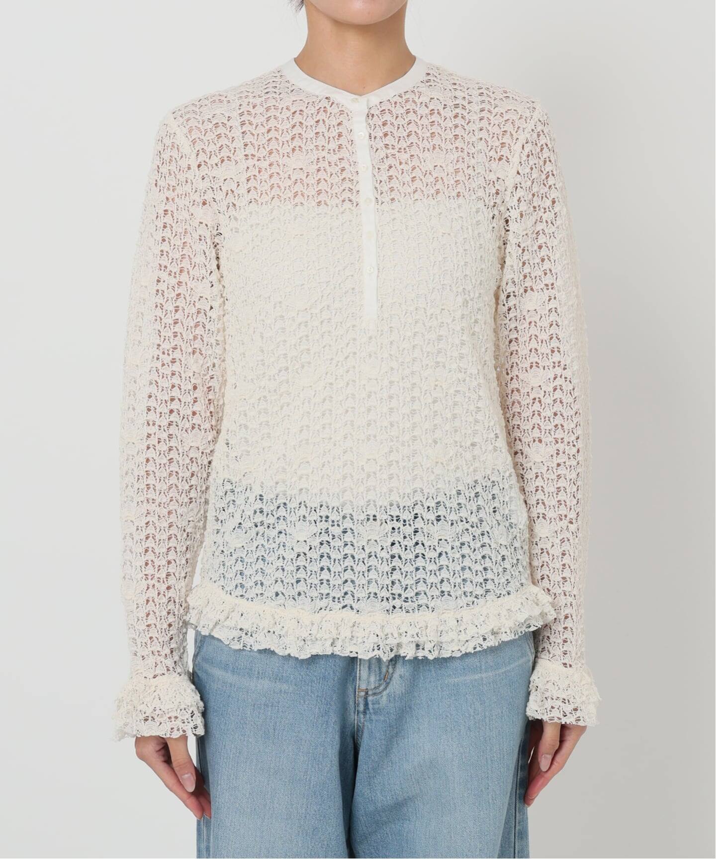 iena la boucle antik dantel レースヘンリーネック 追加予約》IENA LA BOUCLE antik dantel レースヘンリーネックプル